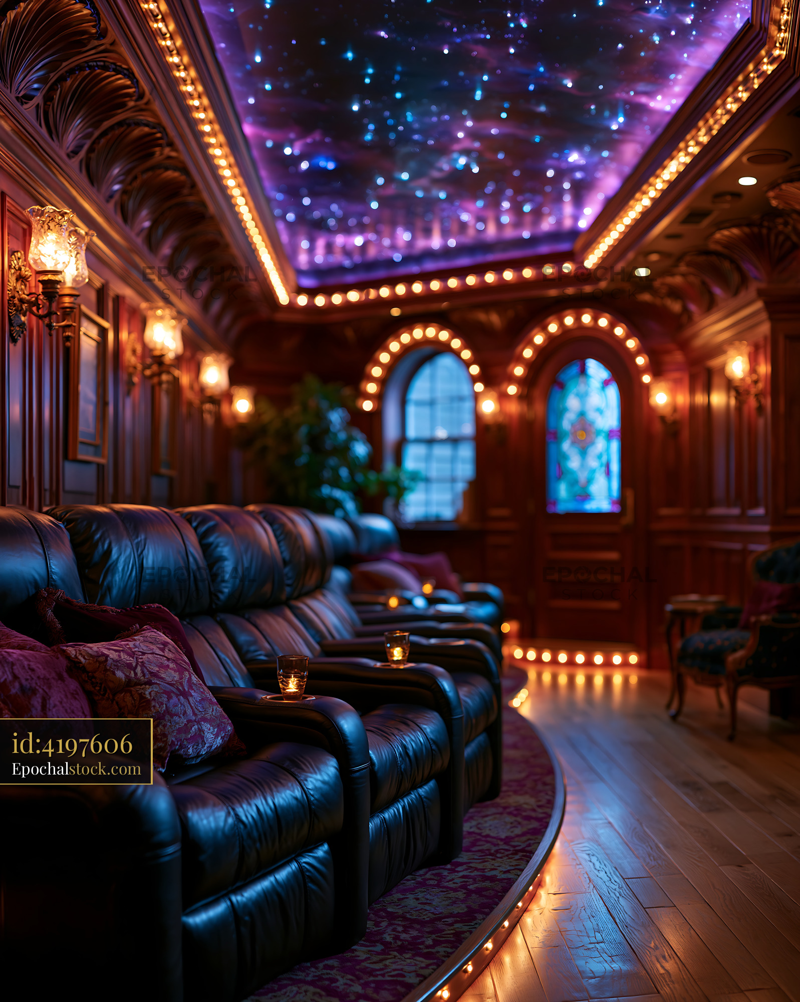 Watermarked full-resolution preview of Luxury home theater with elegant seating and decorative lighting