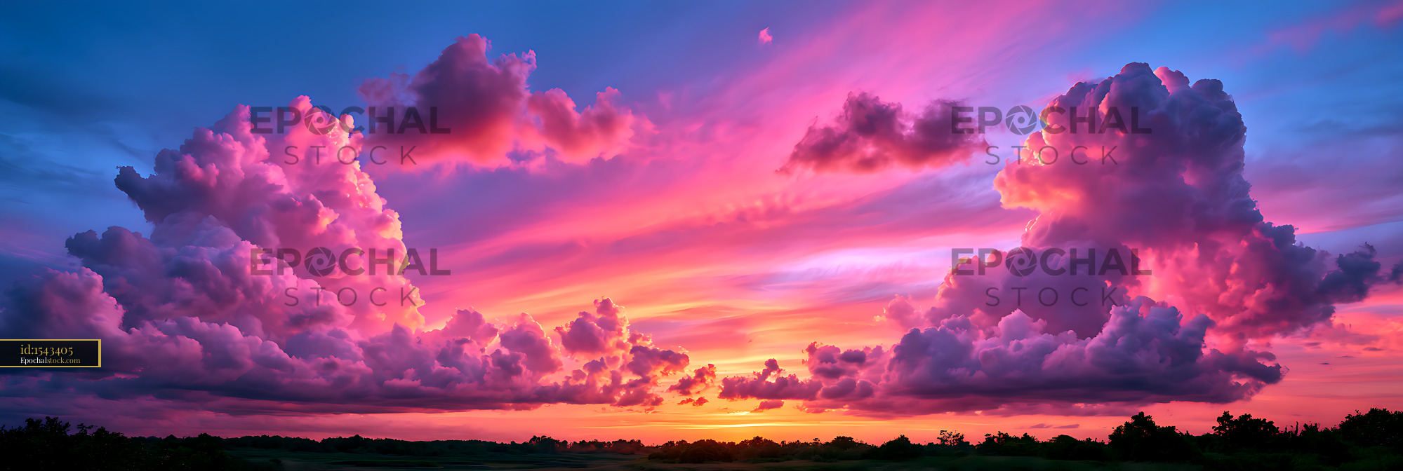 Watermarked full-resolution preview of Colorful sunset sky with dramatic cumulus clouds