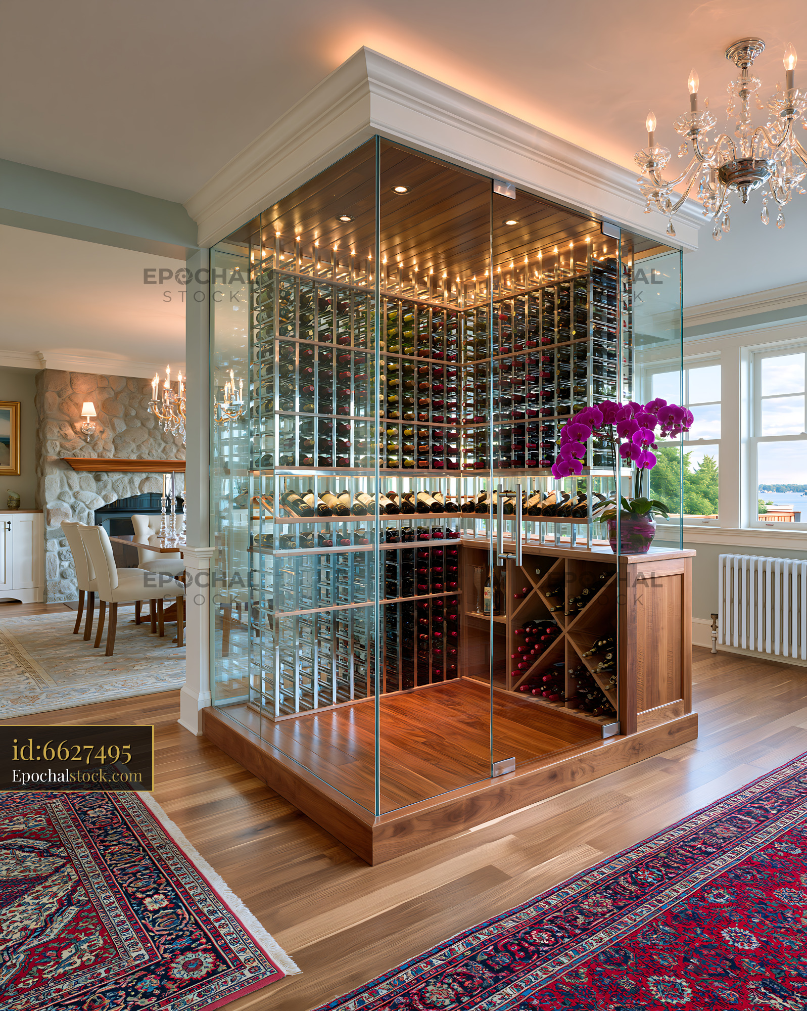 Watermarked full-resolution preview of Wine cellar with glass walls in modern home setting