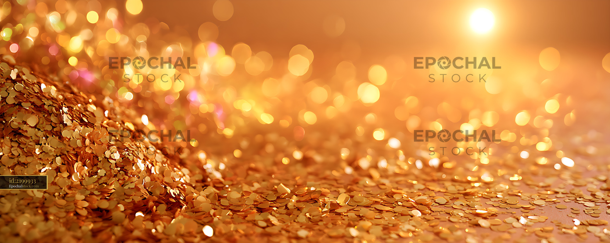 Watermarked full-resolution preview of Glowing golden confetti and bokeh celebration background