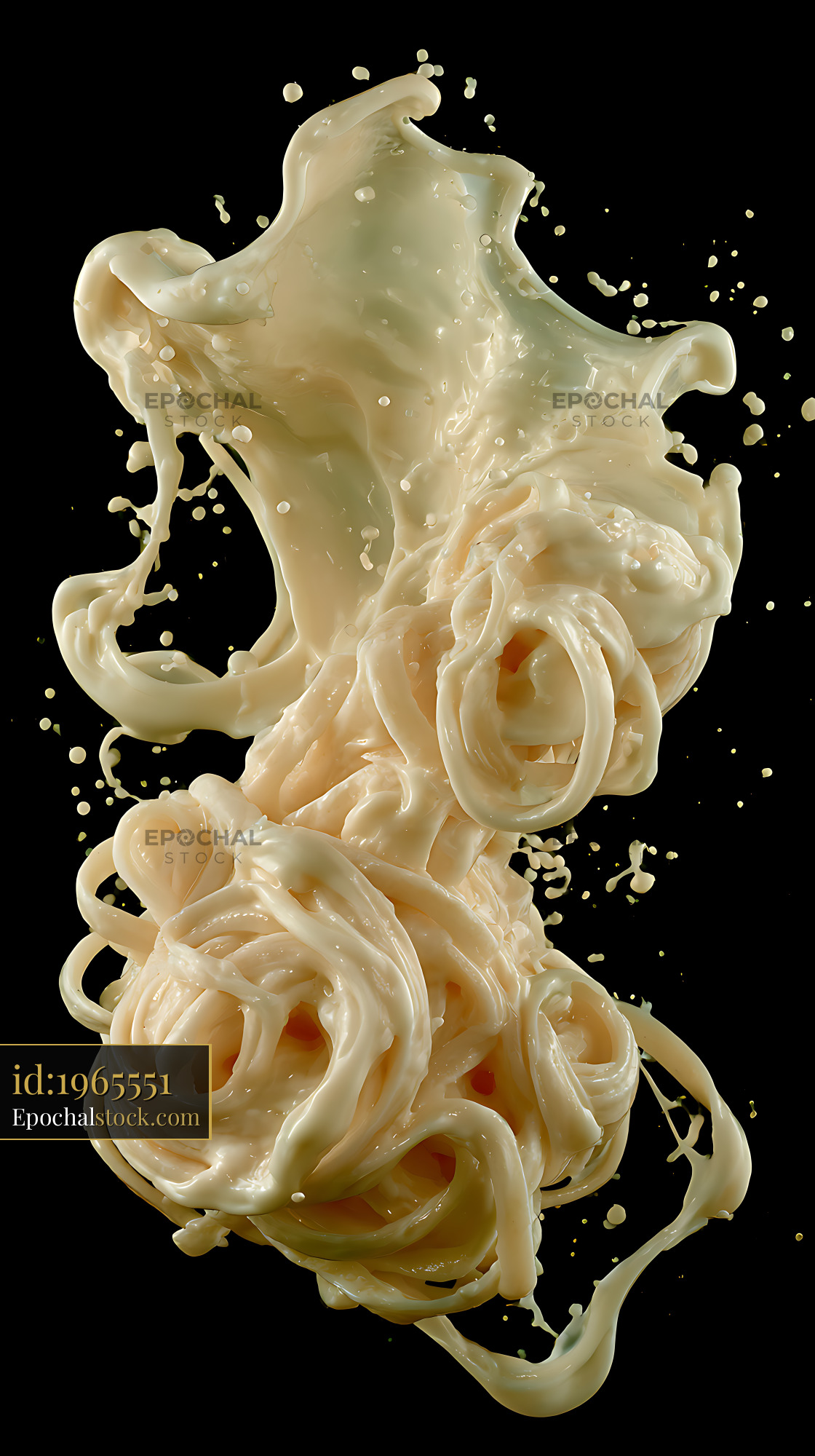Watermarked full-resolution preview of Creamy noodle splash isolated on black