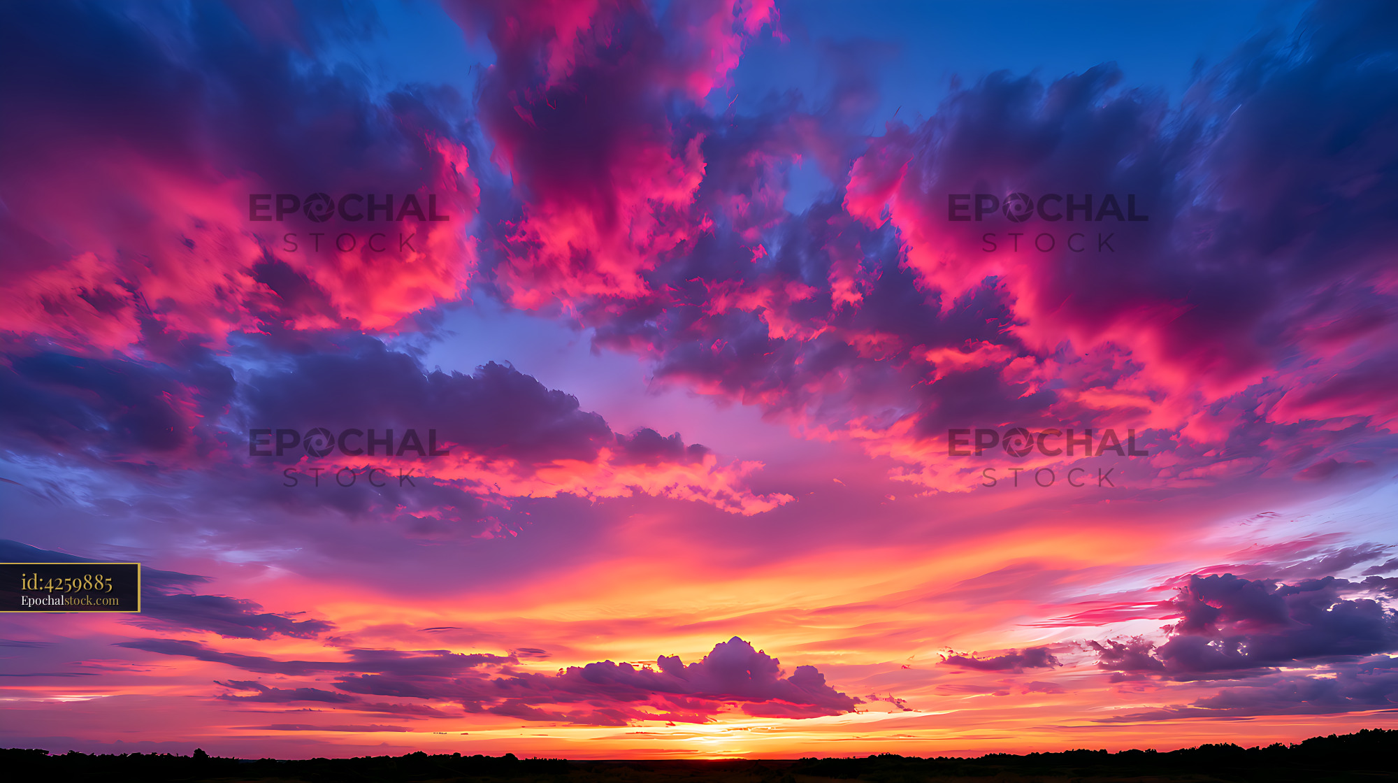 Watermarked full-resolution preview of Dramatic colorful cloudscape at sunset