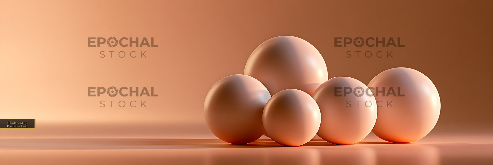 Watermarked full-resolution preview of Glossy spherical forms in a warm minimalist arrangement