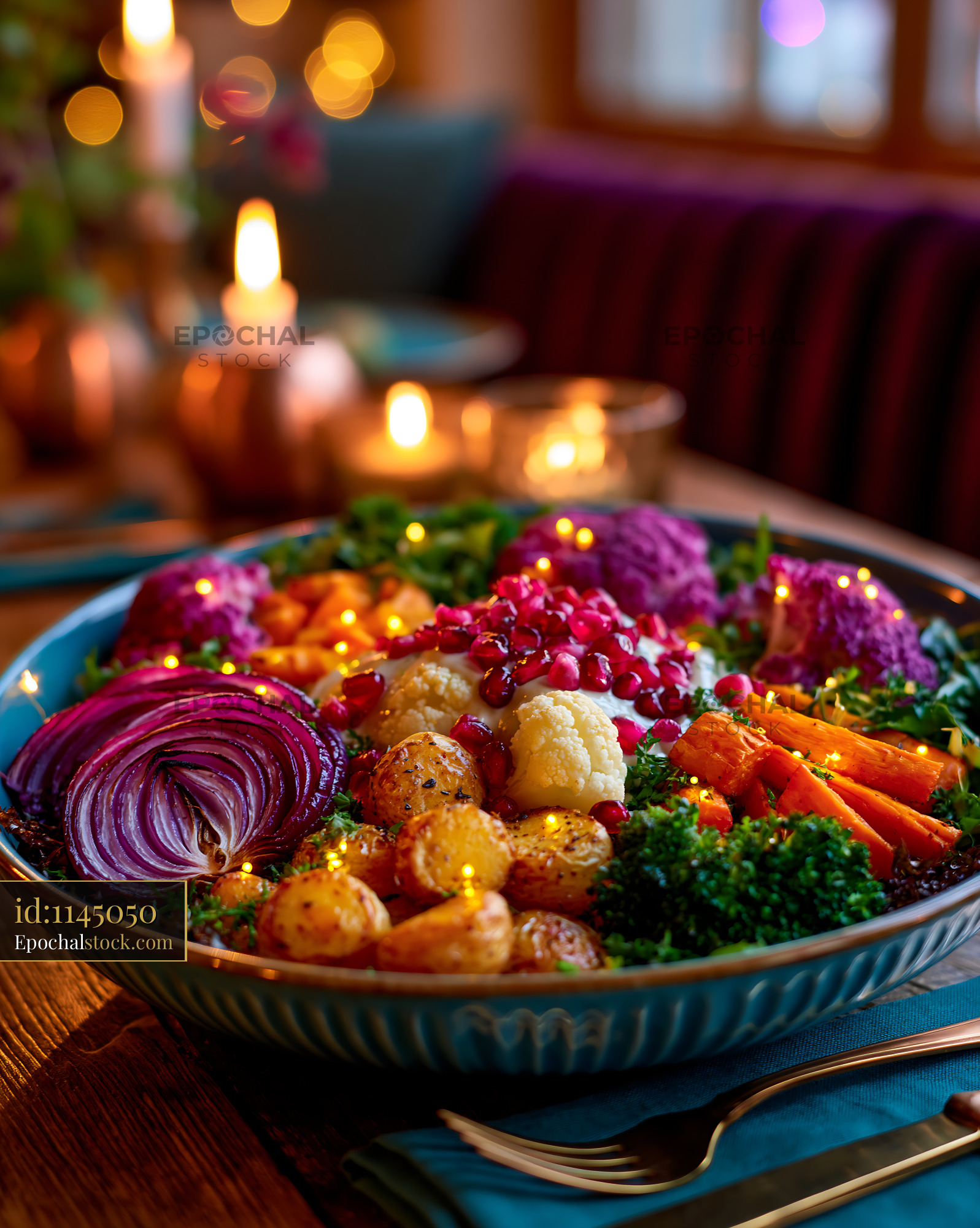 Watermarked full-resolution preview of Colorful vegetable platter with garnishes on a wooden table