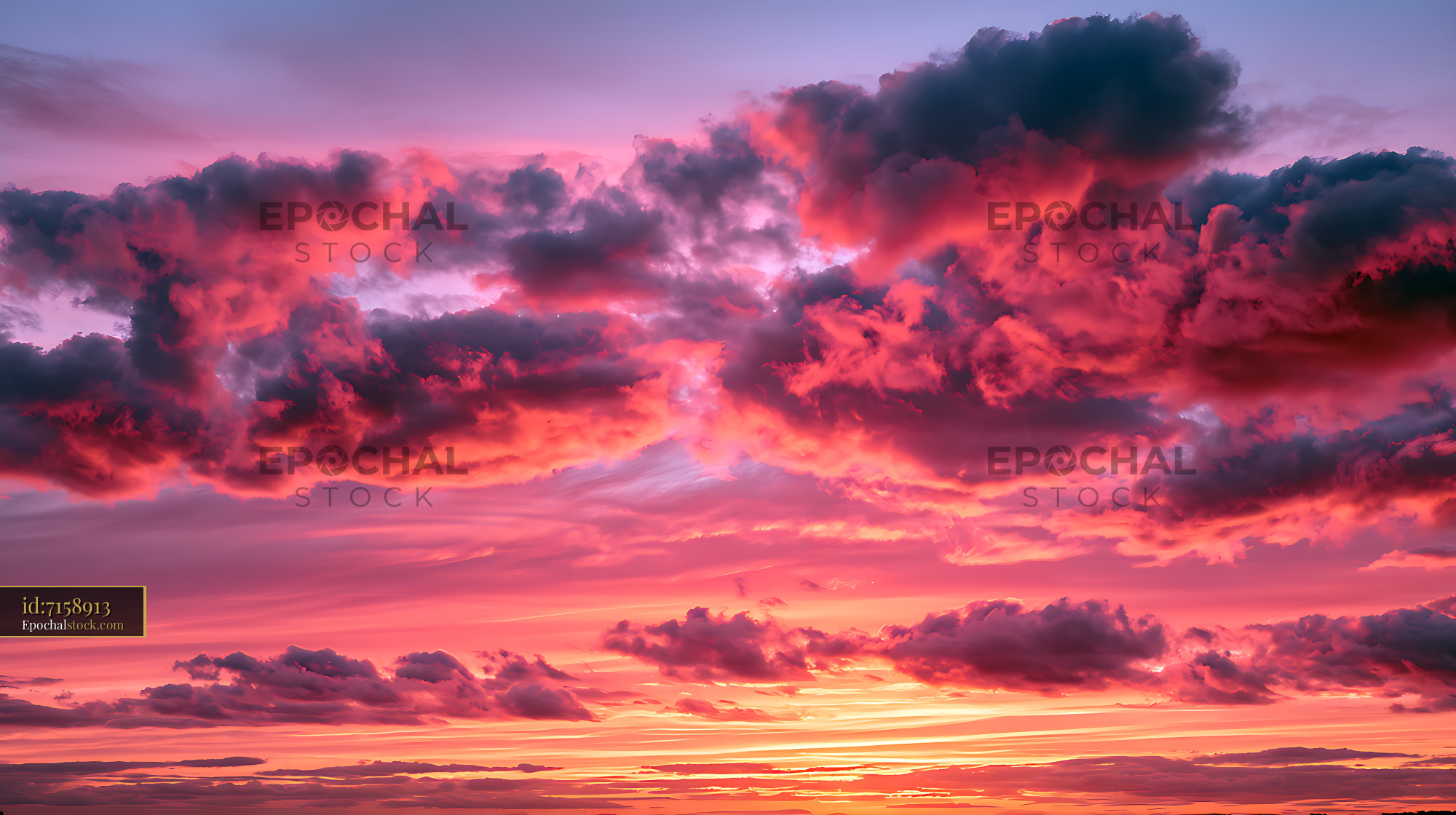 Watermarked full-resolution preview of Vivid sunset cloudscape in pink and purple