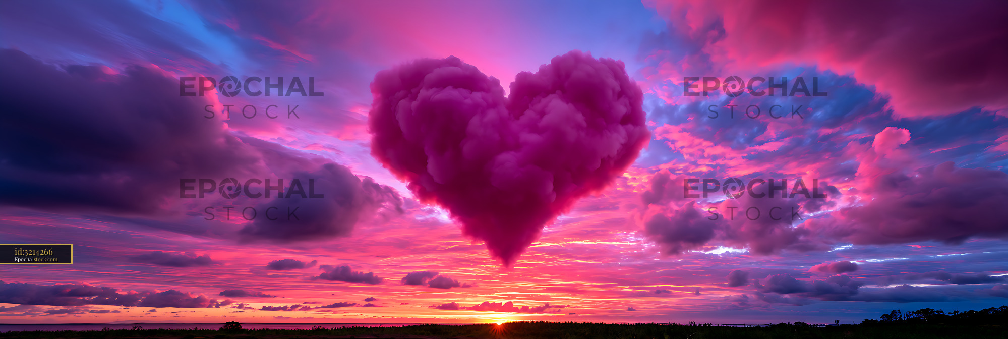 Watermarked full-resolution preview of Heart-shaped cloud in a colorful sunset sky