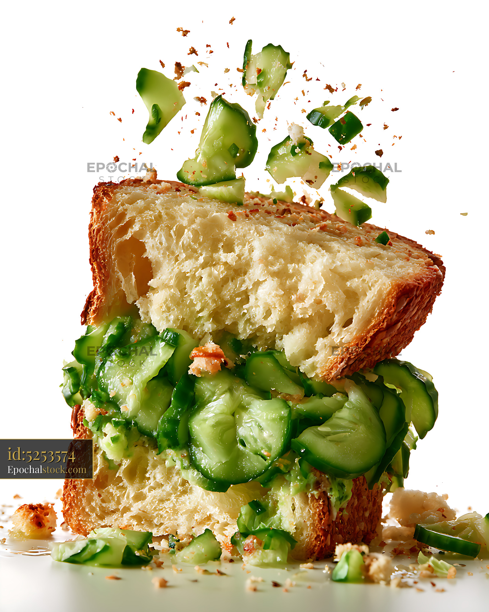 Watermarked full-resolution preview of Fresh cucumber sandwich on white background