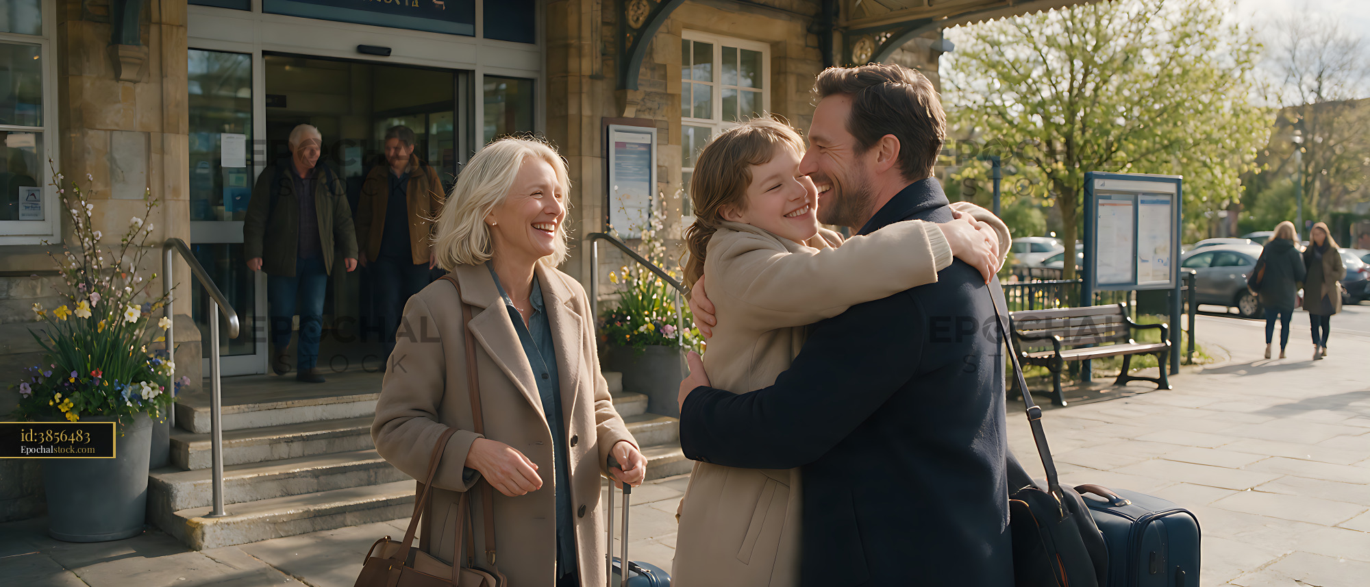 Watermarked full-resolution preview of Family reunion at a station entrance