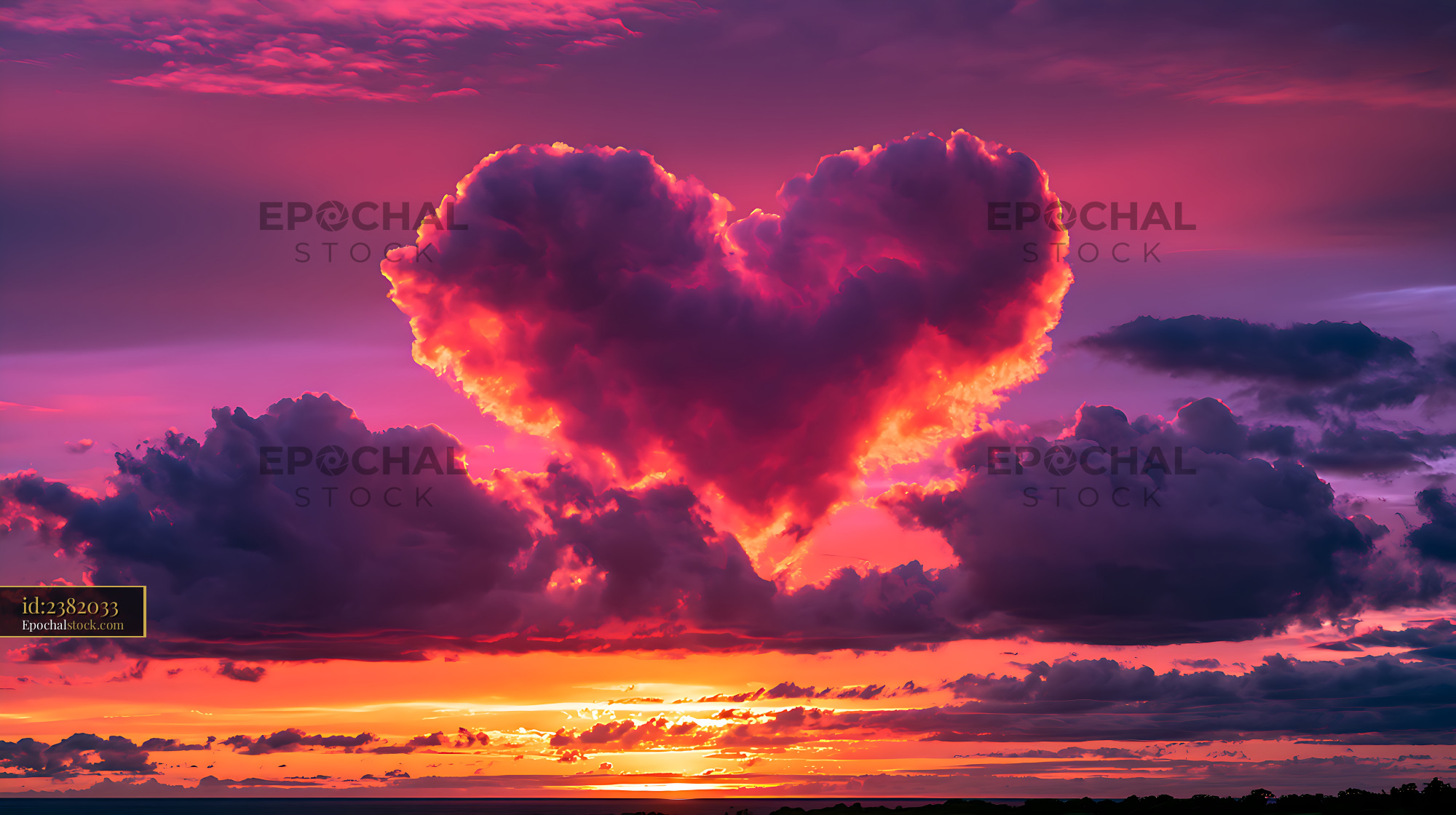 Watermarked full-resolution preview of Heart-shaped cloud glowing over the horizon