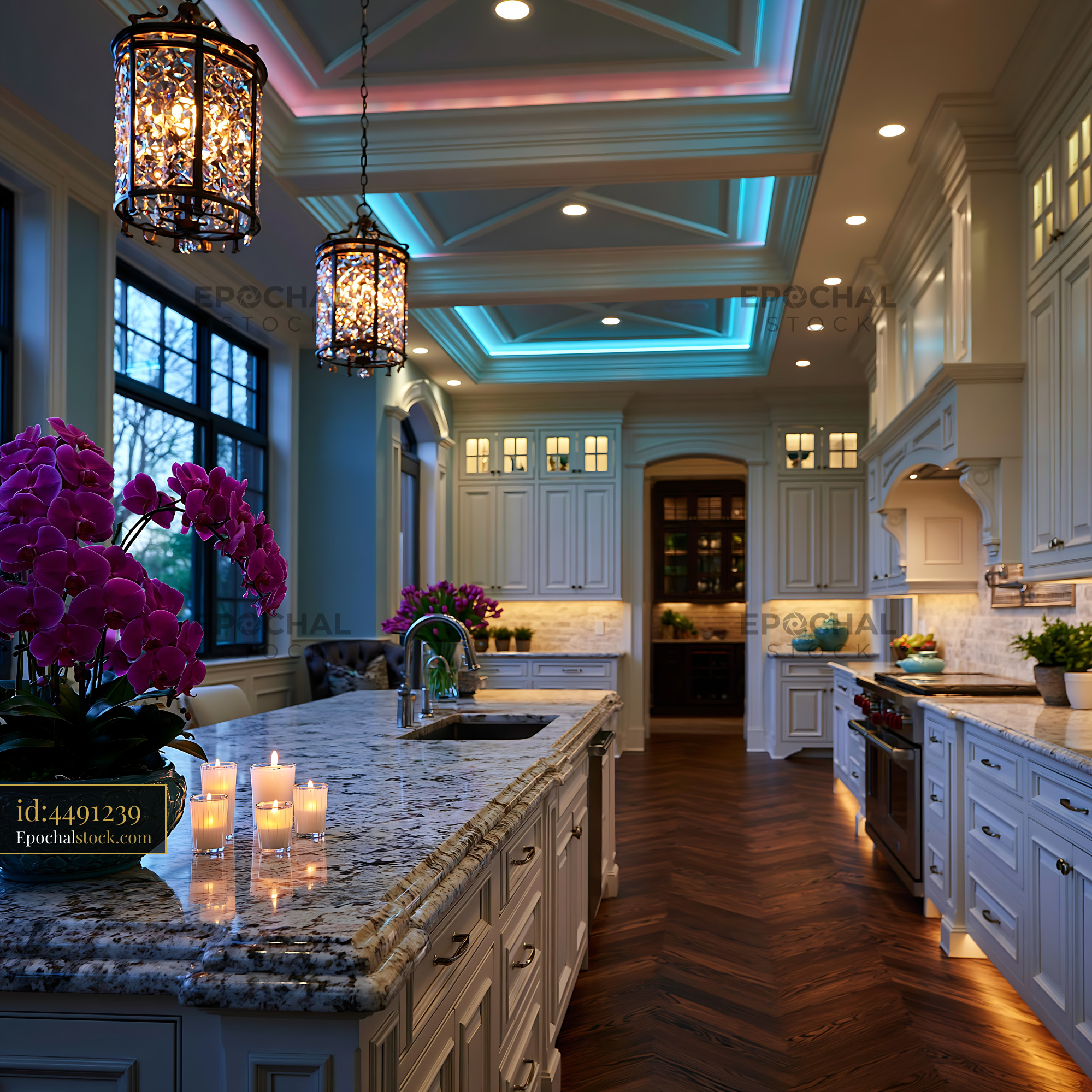 Watermarked full-resolution preview of Modern kitchen with elegant design and ambient lighting