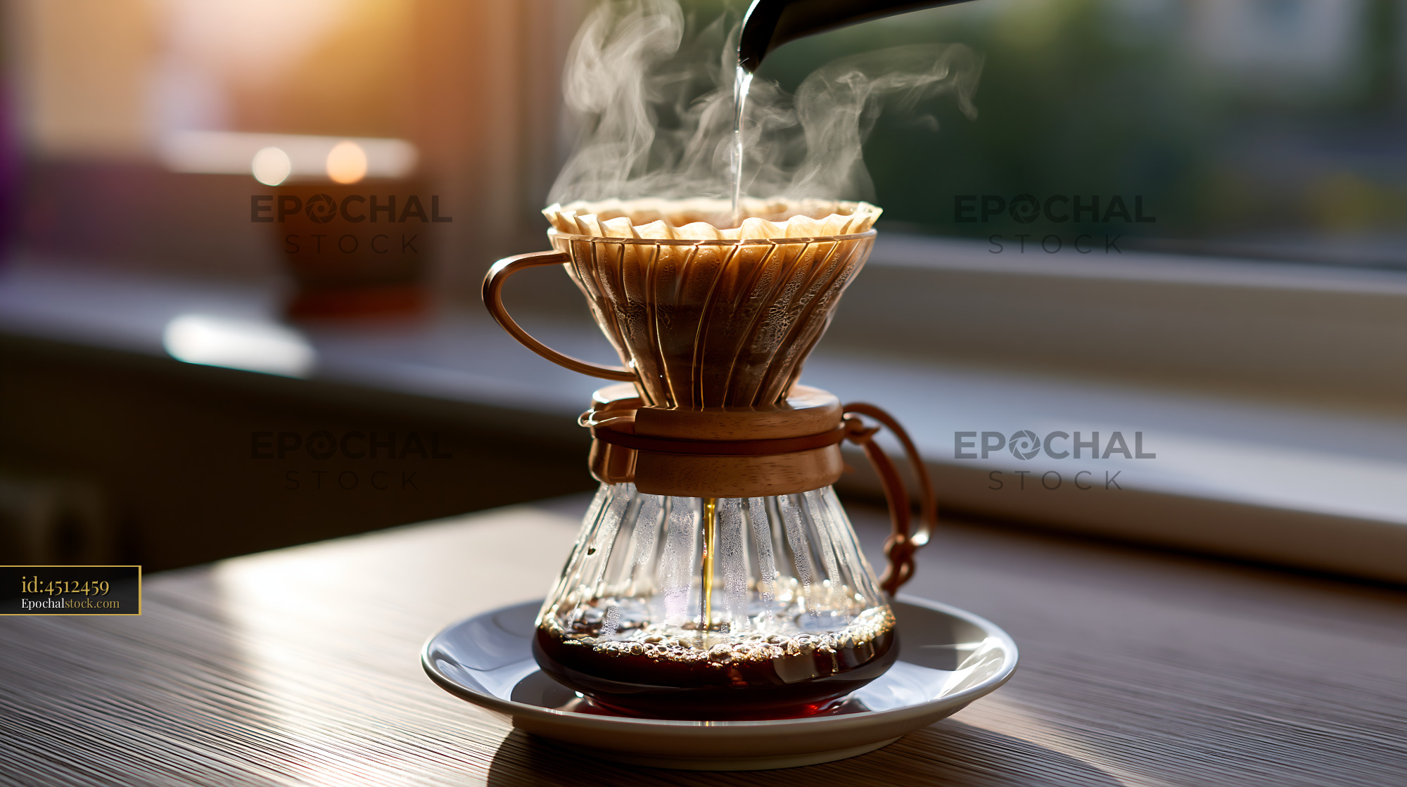 Watermarked full-resolution preview of Brewing coffee with pour-over method in natural light
