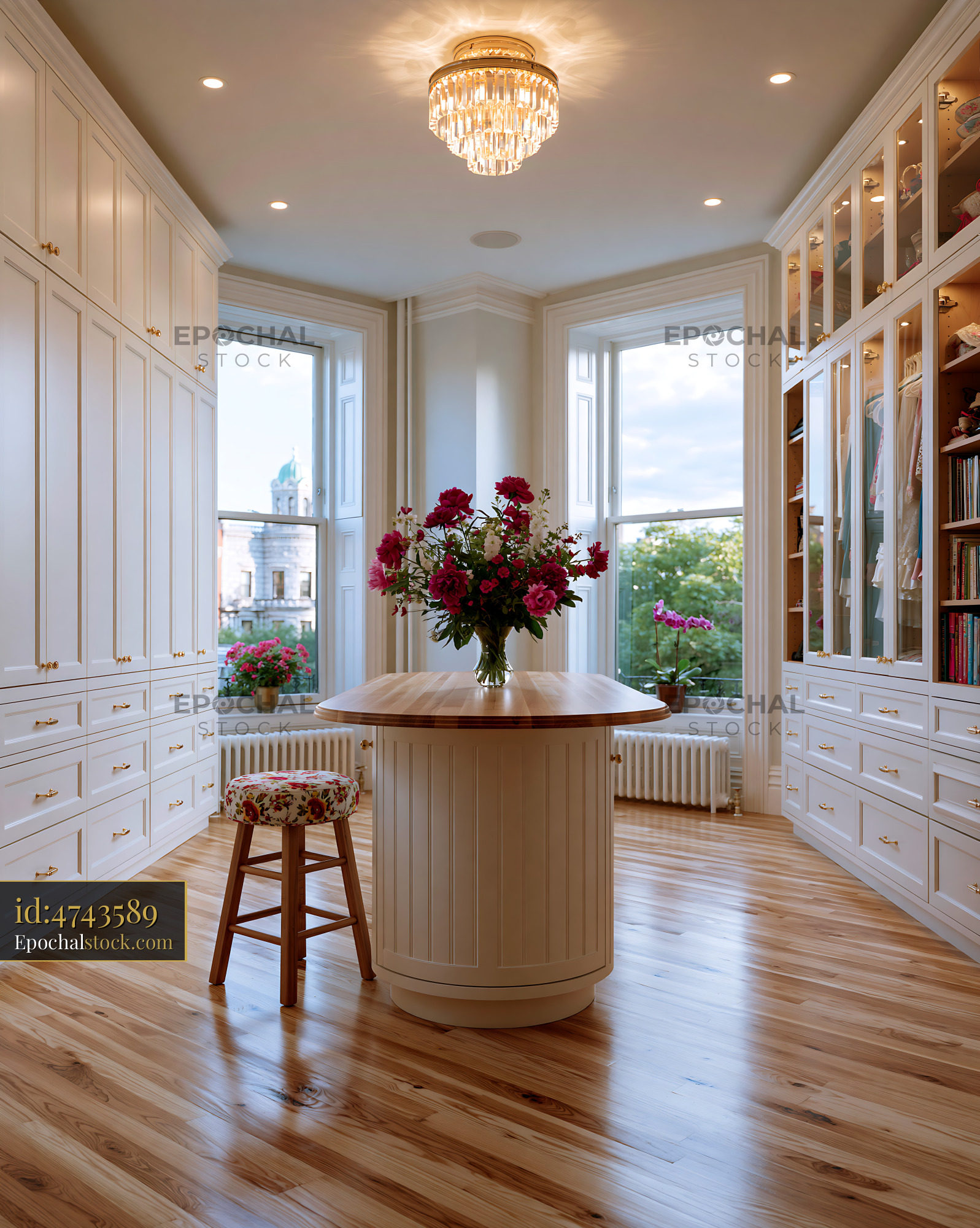 Watermarked full-resolution preview of Cozy room with a round table and flower centerpiece by the window
