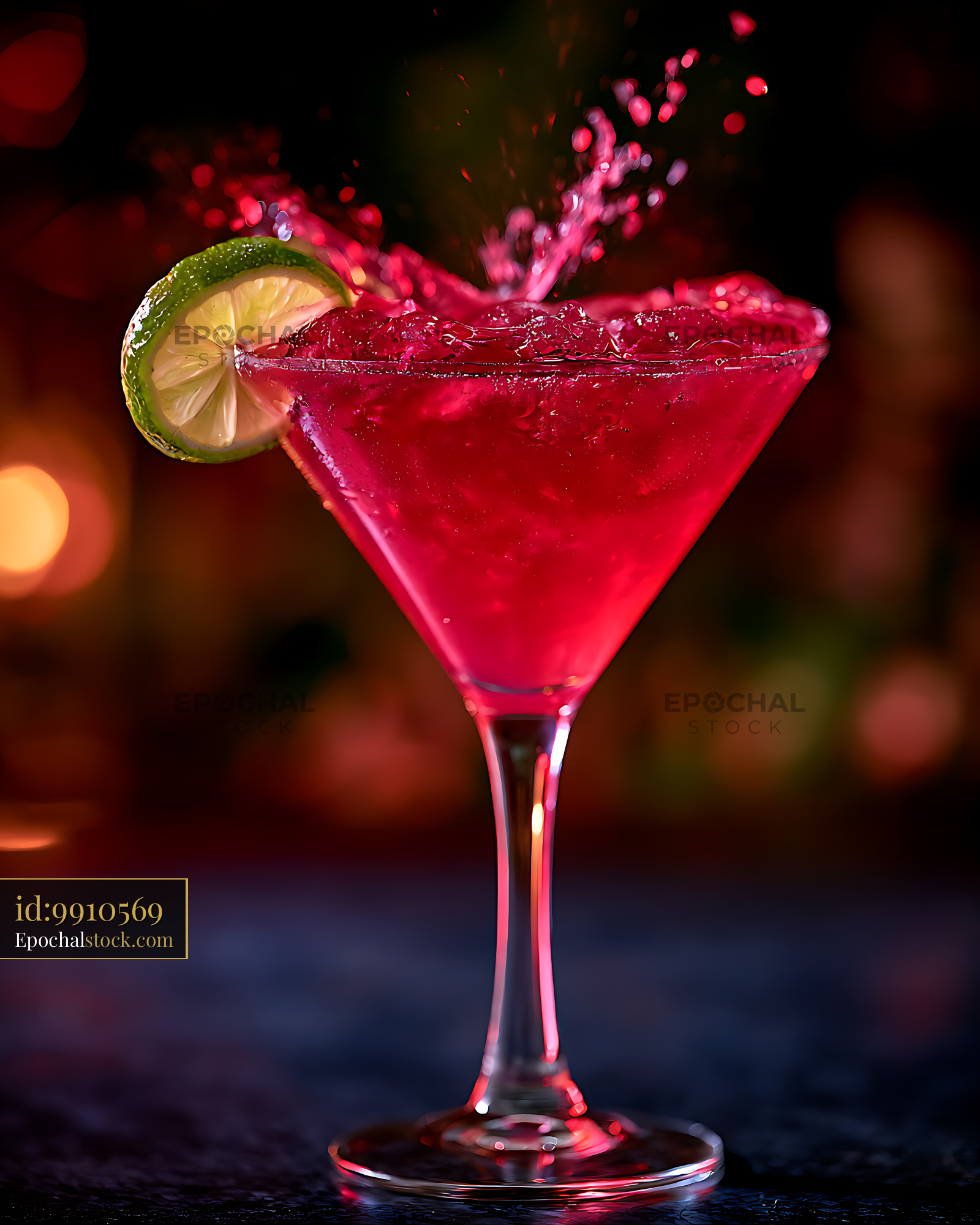 Watermarked full-resolution preview of Vibrant pink drink with lime garnish and splash
