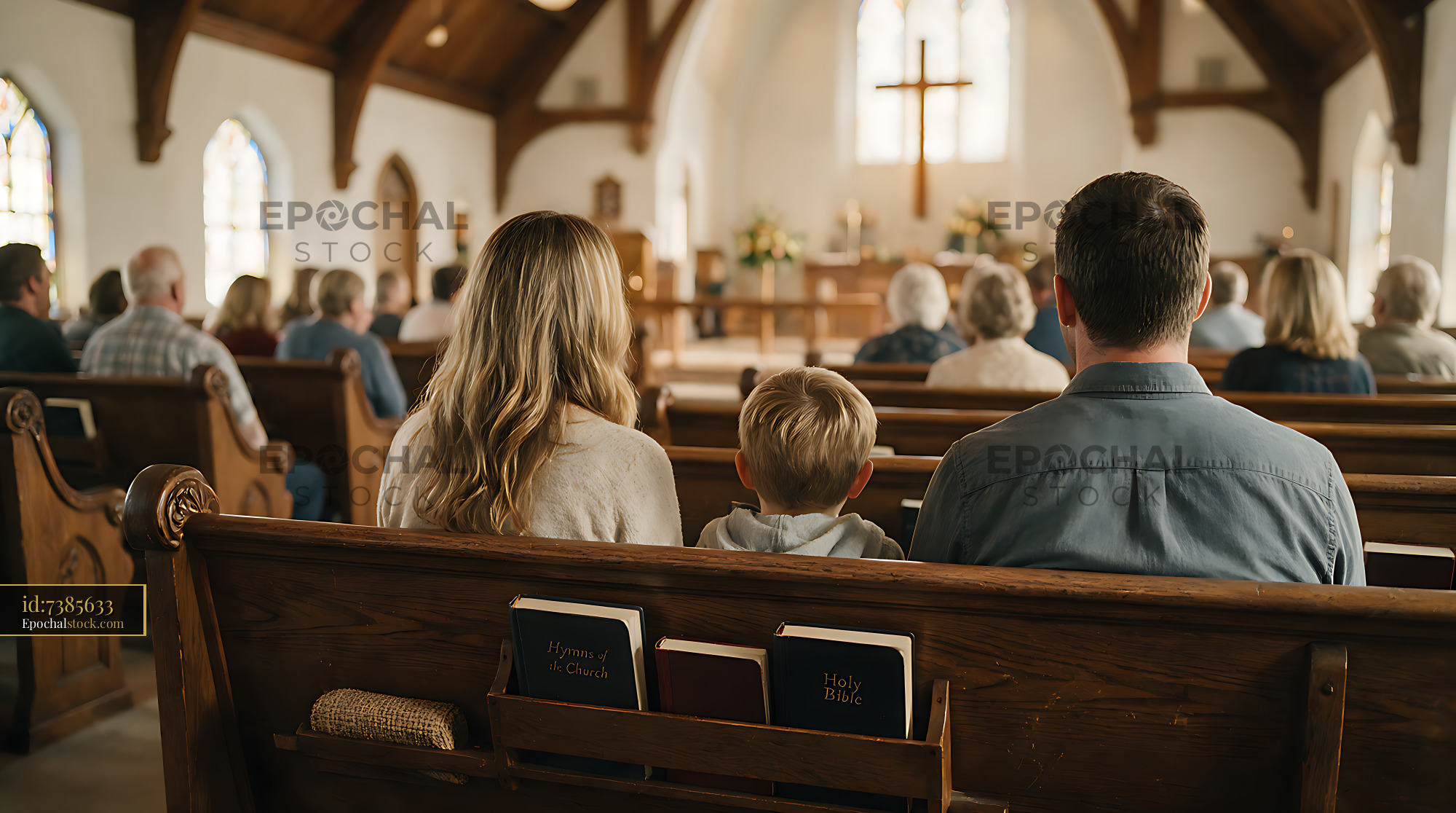 Watermarked full-resolution preview of Family worshipping together inside a church