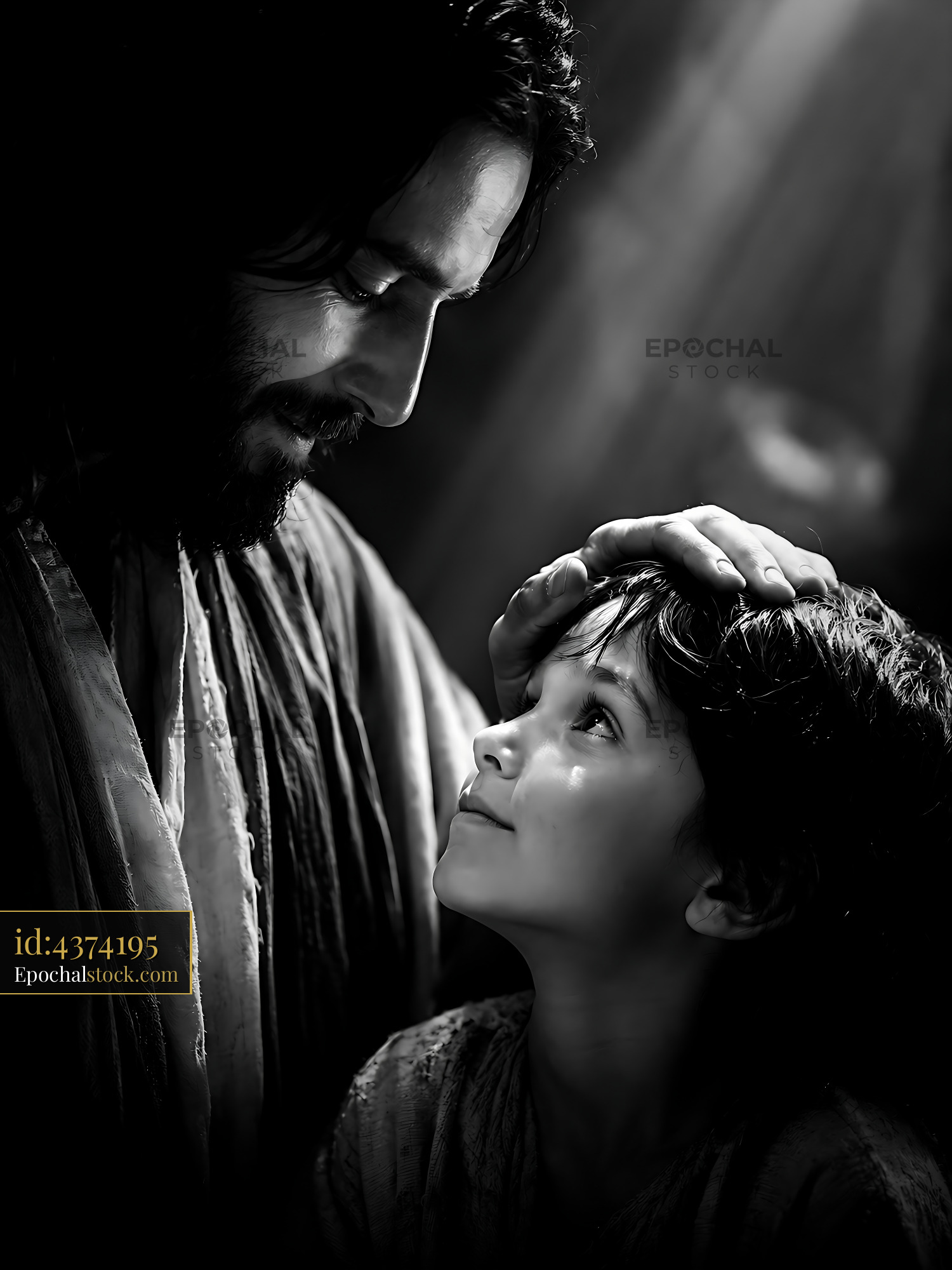 Man and Child Share a Moment of Connection in Soft Light - stock photo