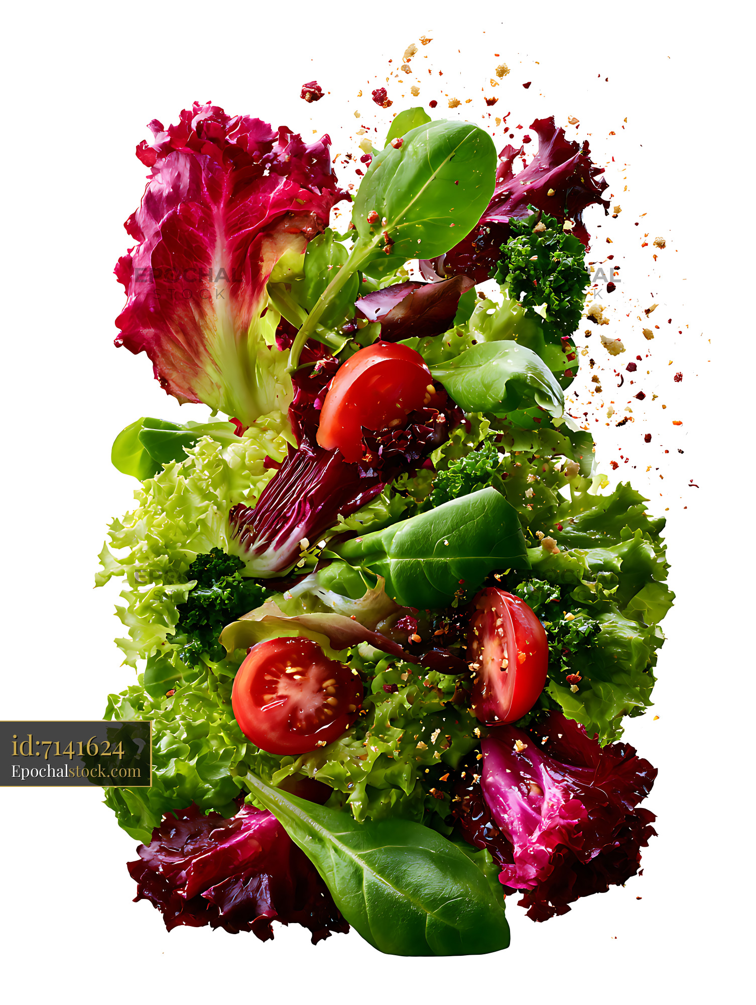 Watermarked full-resolution preview of Fresh salad mix with various leafy greens and cherry tomatoes