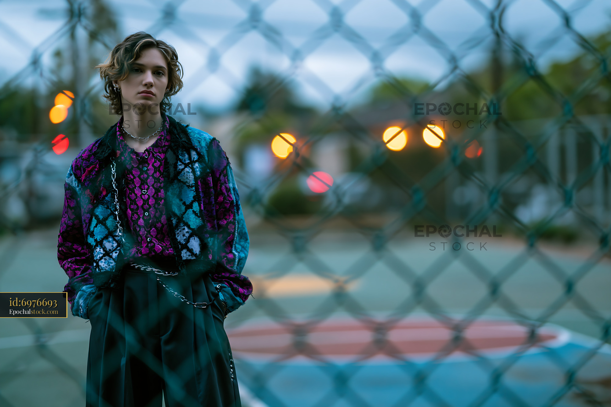 Watermarked full-resolution preview of Young person poses on a basketball court in the evening light