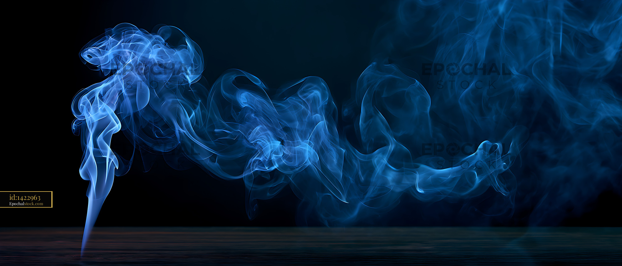 Watermarked full-resolution preview of Abstract flowing blue smoke over a dark surface