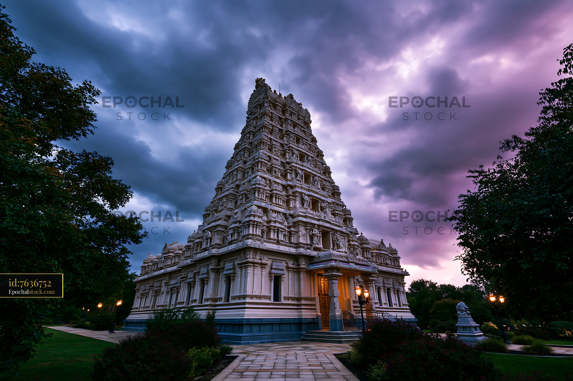 Watermarked full-resolution preview of Historic temple with tall structure under dramatic sky