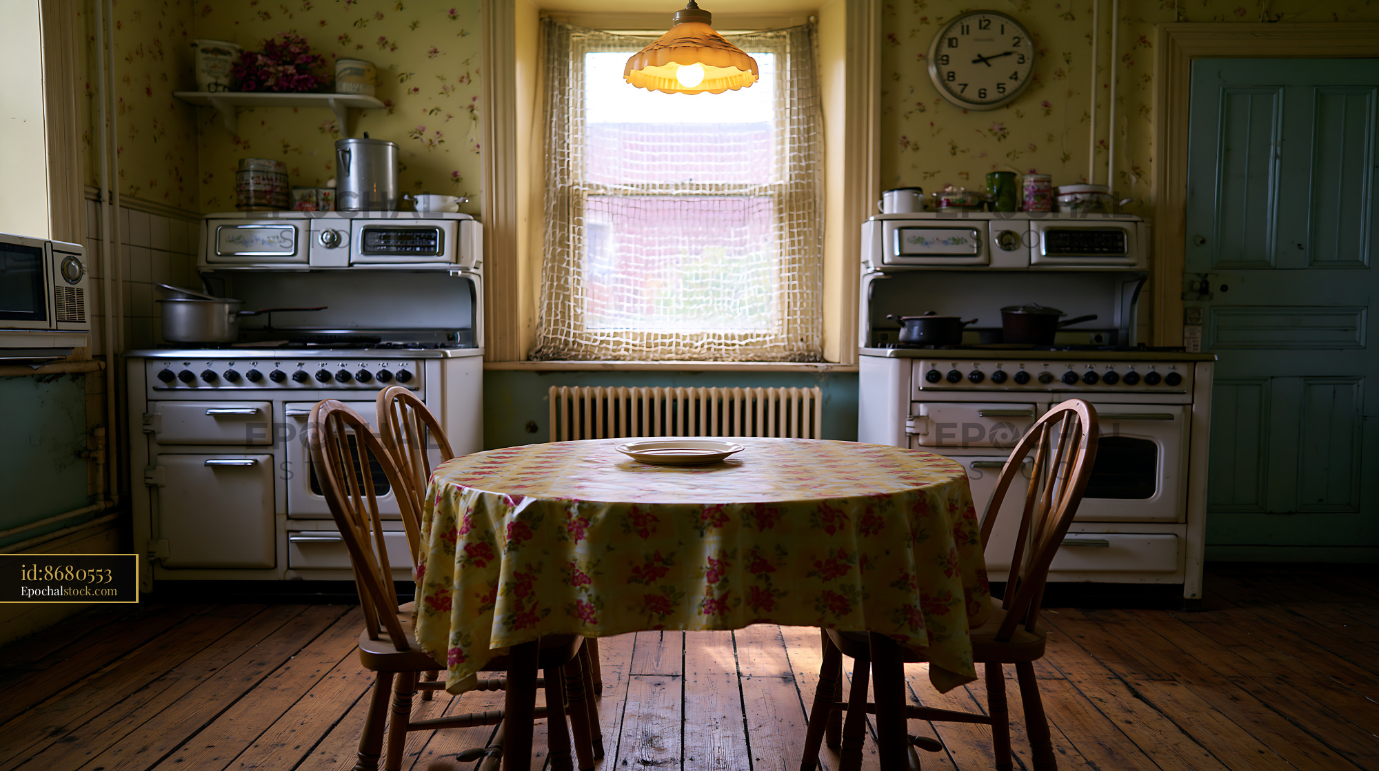 Watermarked full-resolution preview of Vintage kitchen with a table and classic appliances