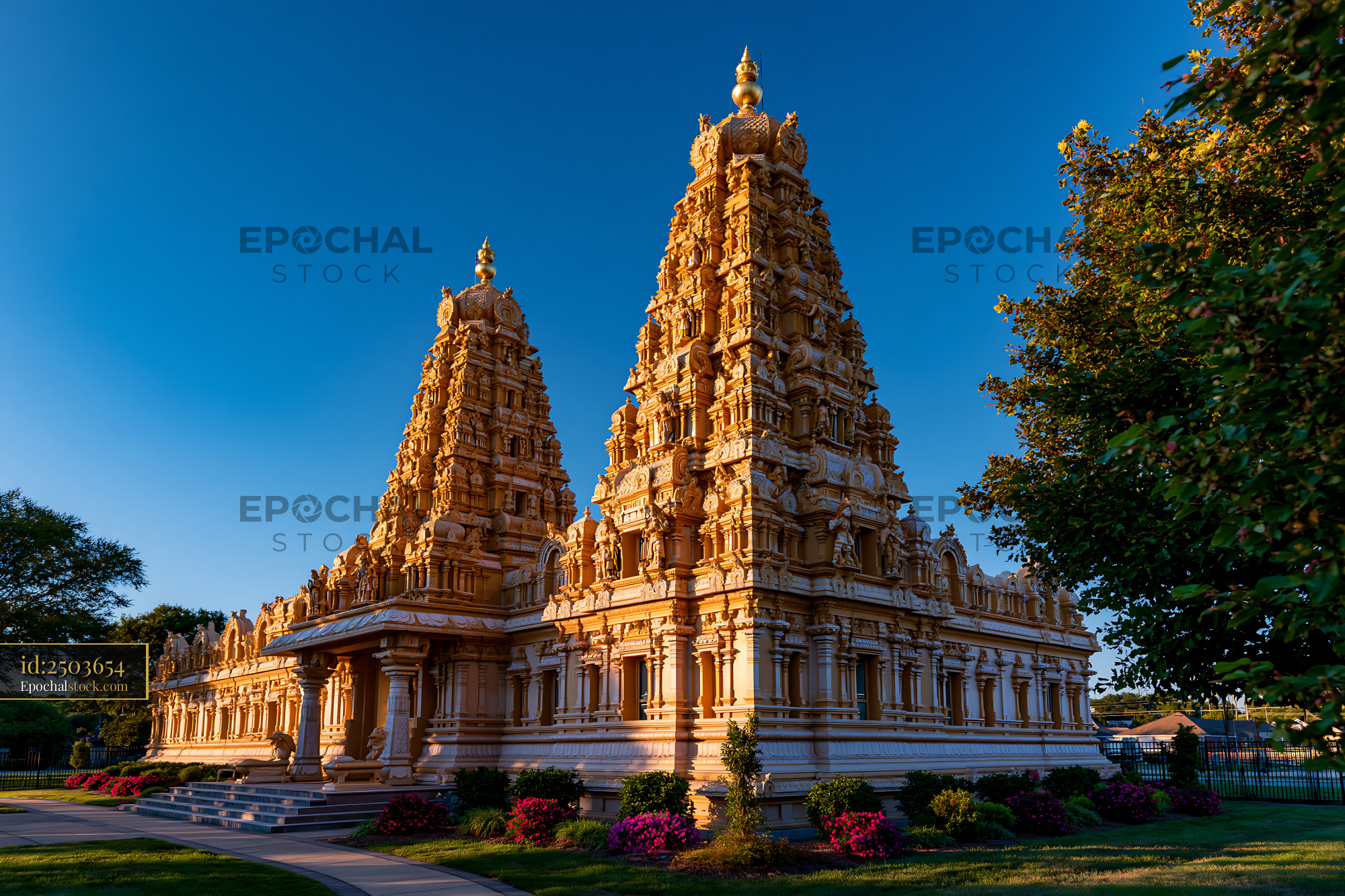 Watermarked full-resolution preview of Hindu temple with detailed architecture and blue sky