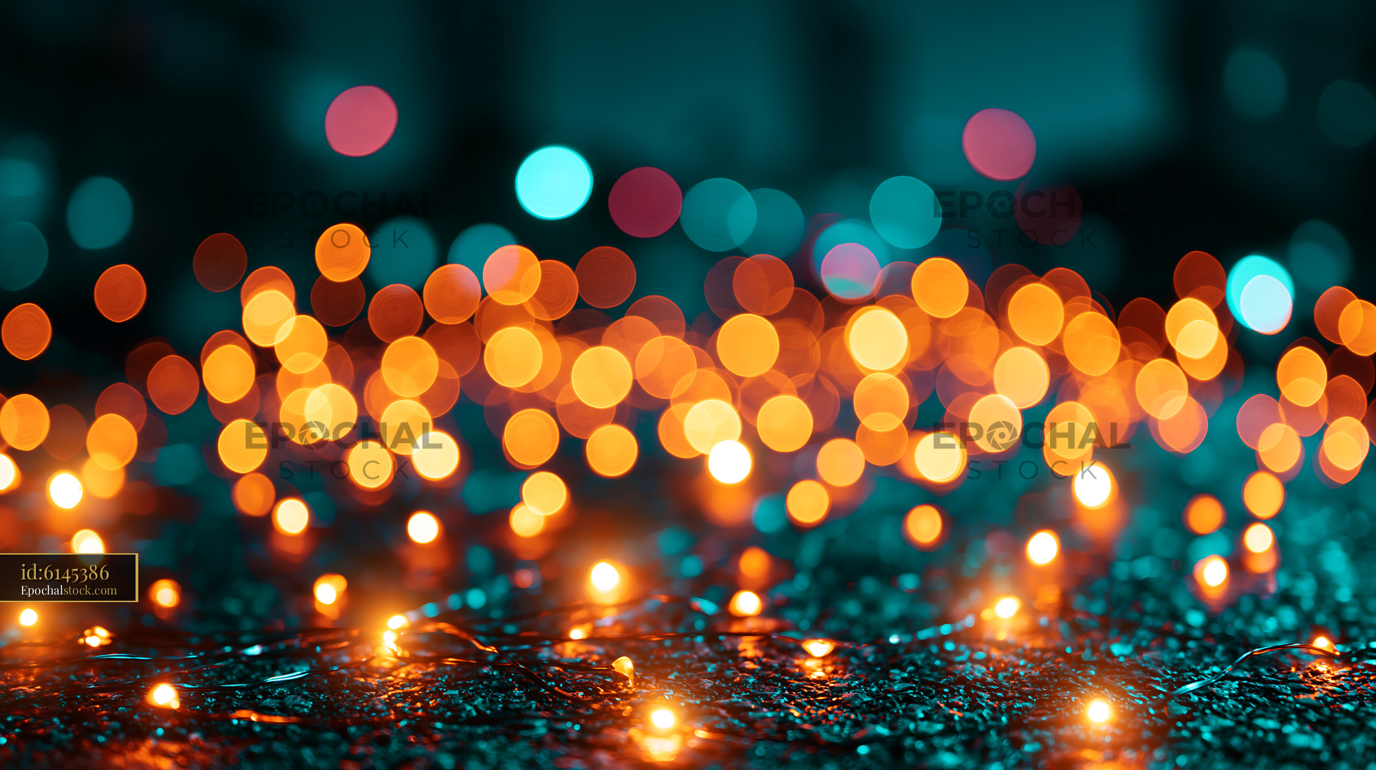 Watermarked full-resolution preview of Colorful bokeh lights create a festive atmosphere at night