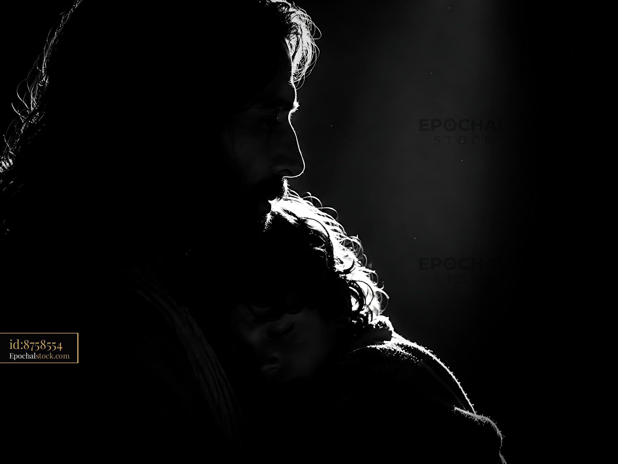 Father Holds Child Close in Dark Room With Gentle Light — stock example for Nano Banana cost control