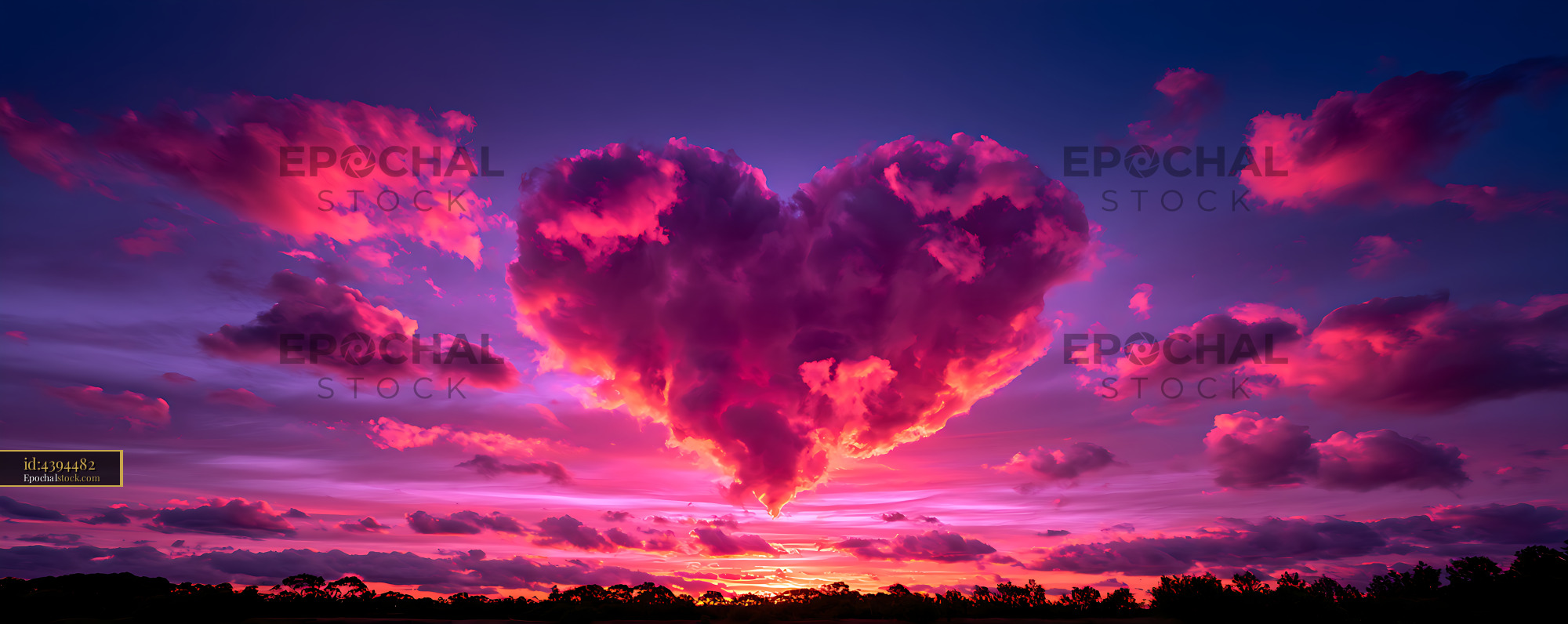 Watermarked full-resolution preview of Colorful sunset cloudscape over silhouetted trees