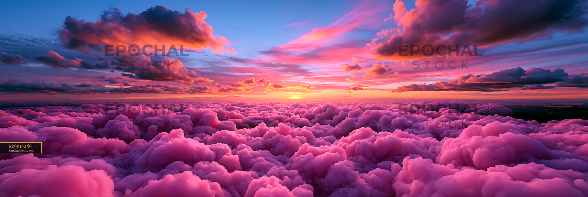 Watermarked full-resolution preview of Panoramic pink cloudscape at sunset