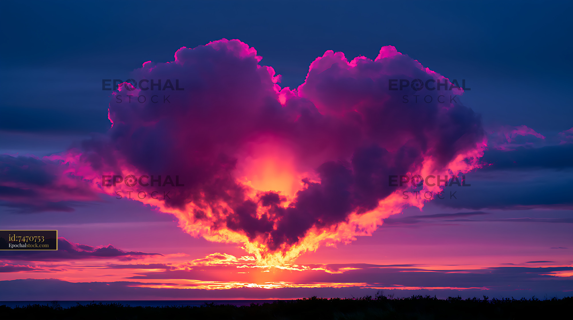 Watermarked full-resolution preview of Colorful sunset with towering clouds over the ocean