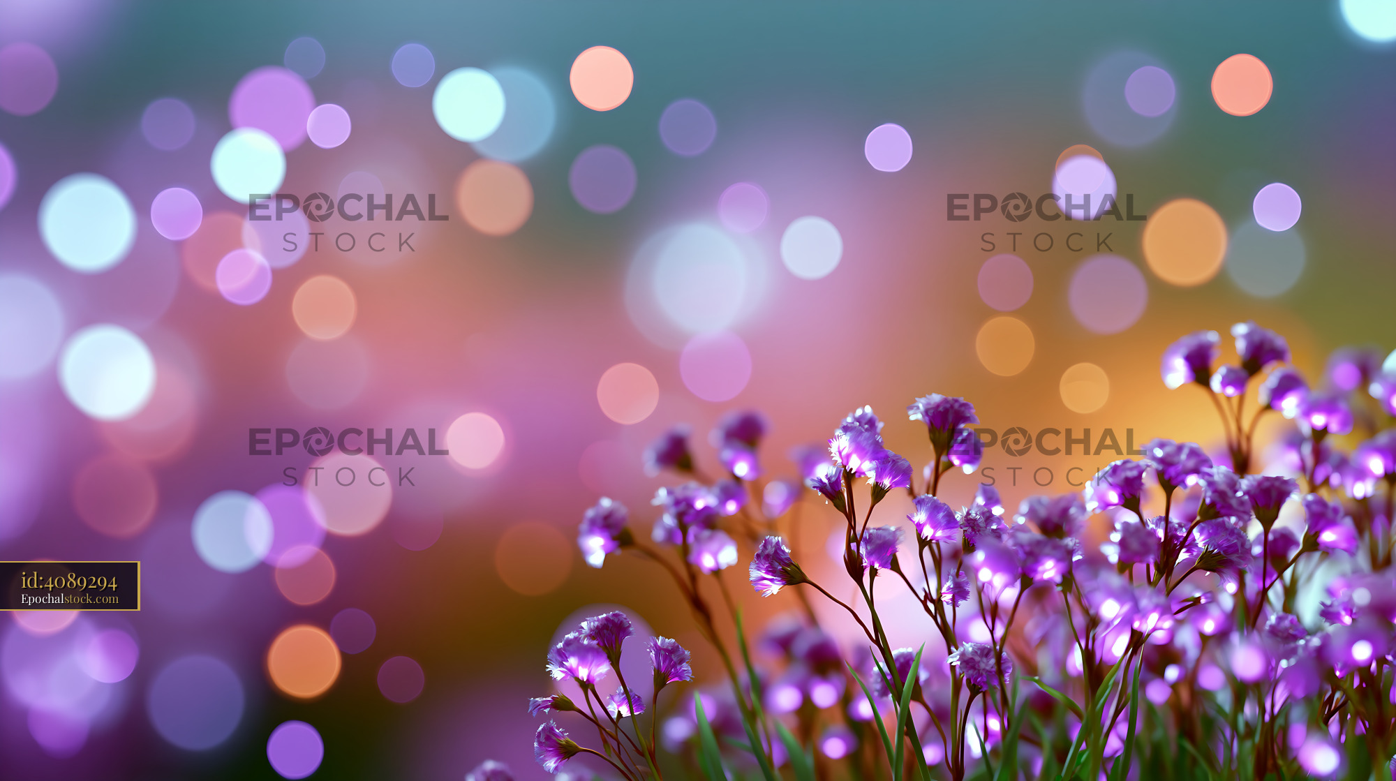 Watermarked full-resolution preview of Vibrant flowers with bokeh background in soft colors