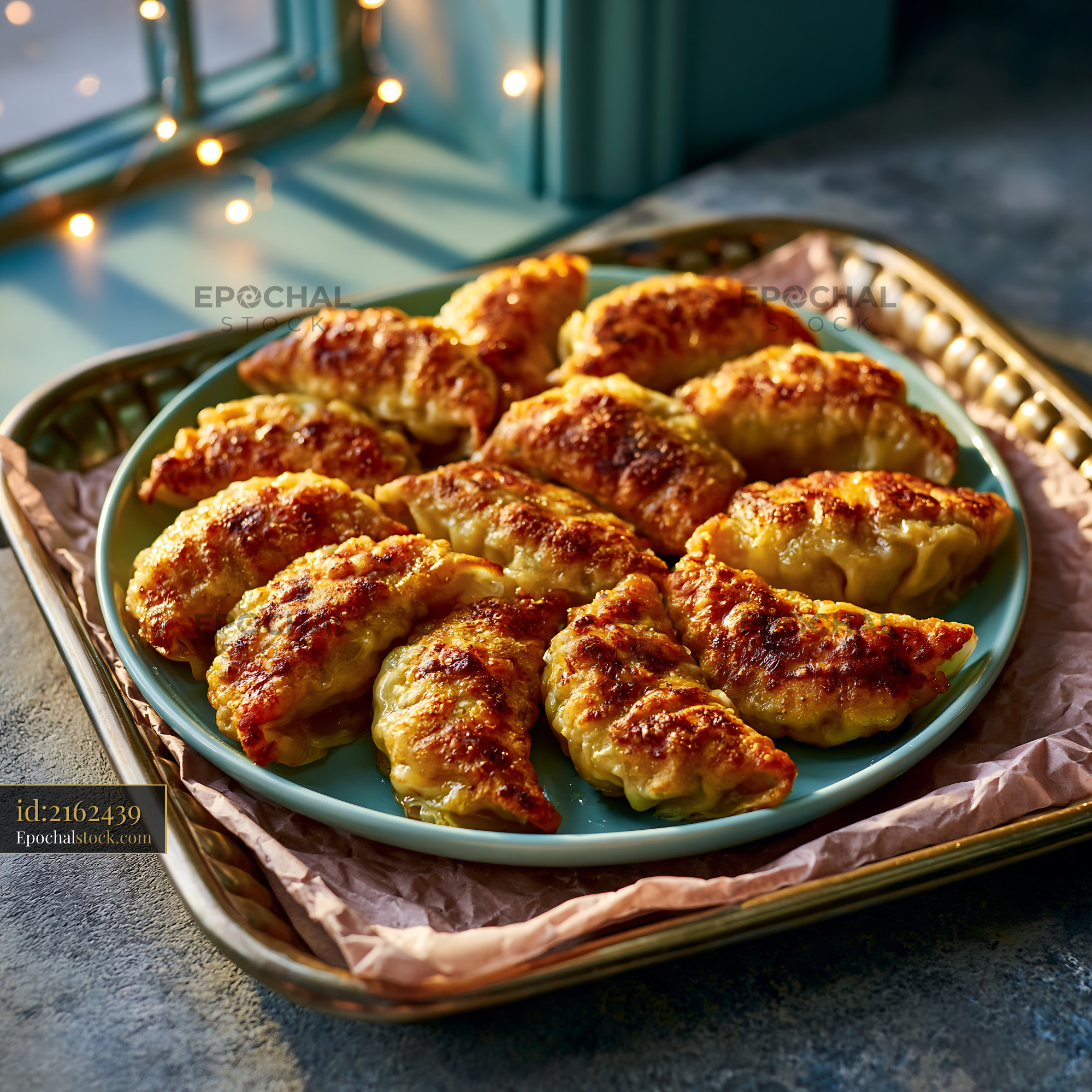 Watermarked full-resolution preview of Delicious dumplings on a plate ready to be served