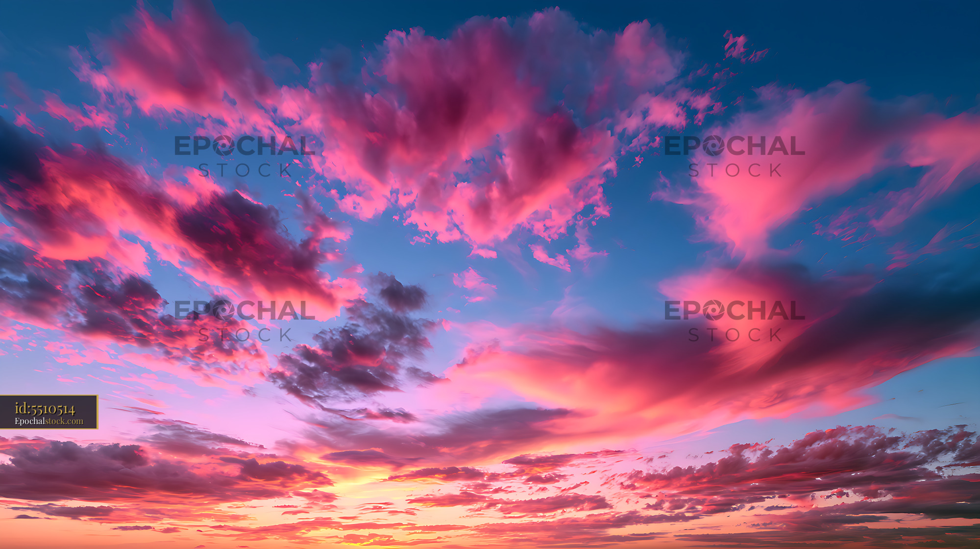 Watermarked full-resolution preview of Vibrant sunset sky with pink and purple clouds at dusk