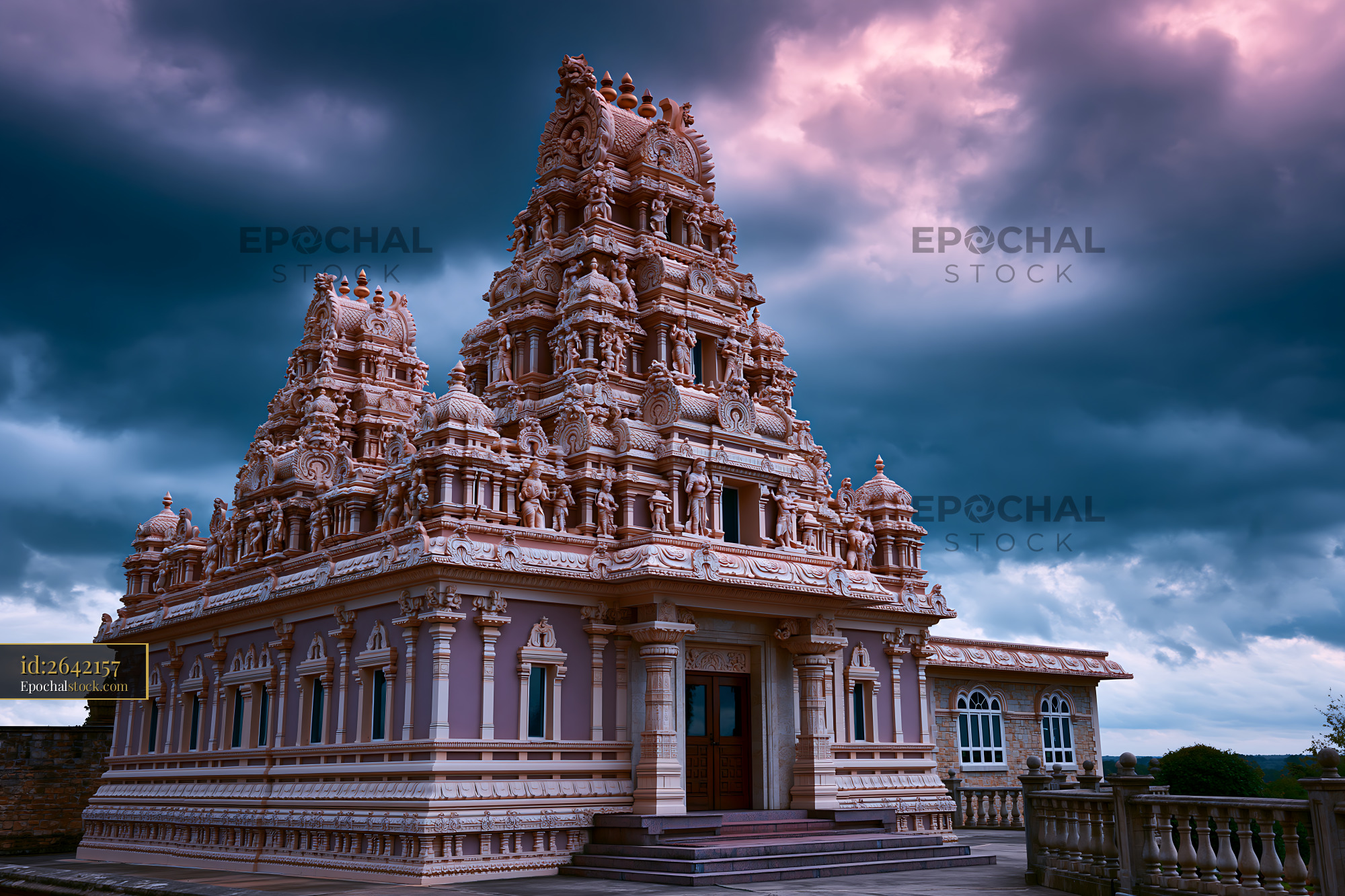 Watermarked full-resolution preview of Granite temple stands under a cloudy sky