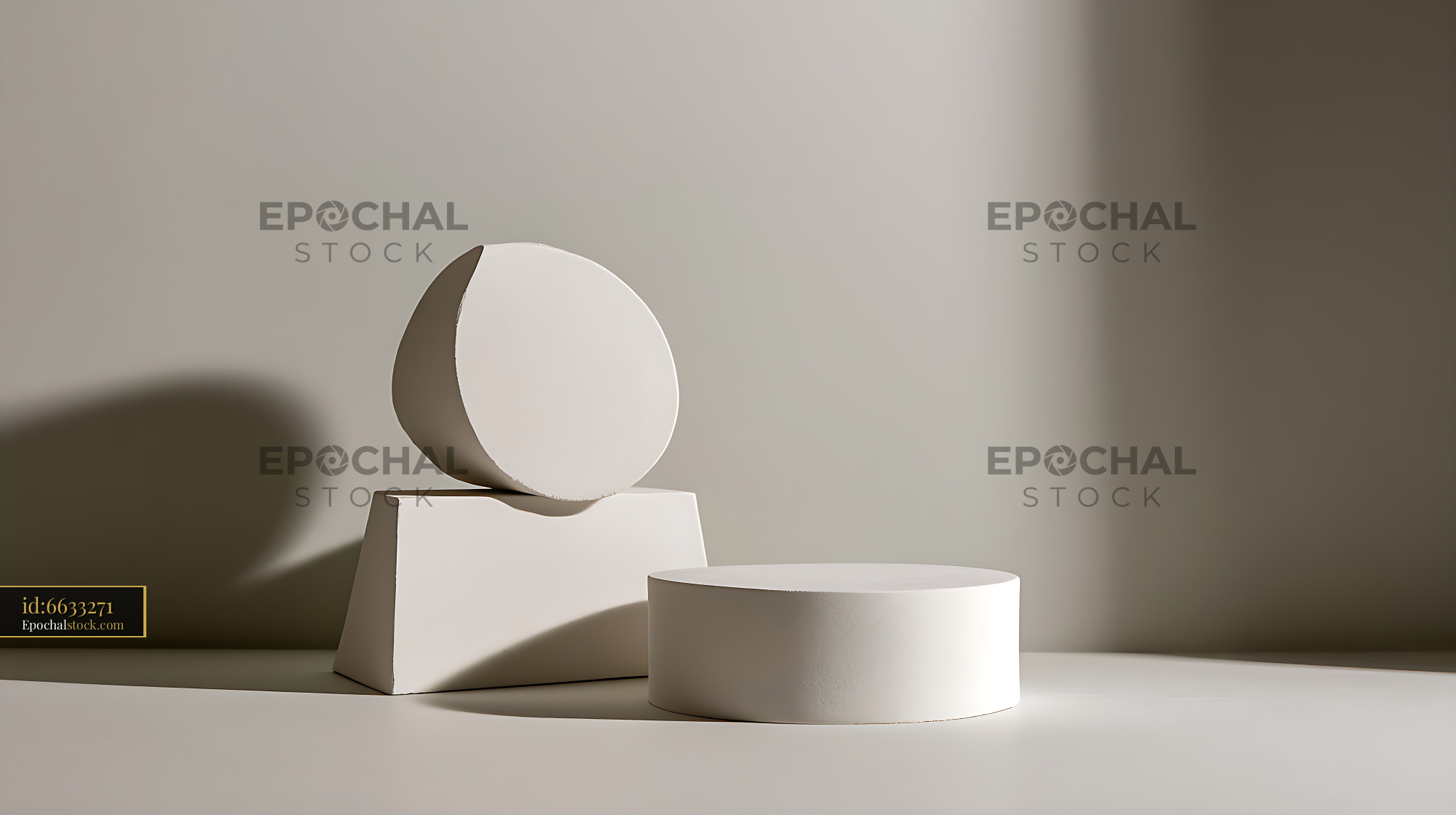 Watermarked full-resolution preview of White geometric sculpture forms in a minimalist studio