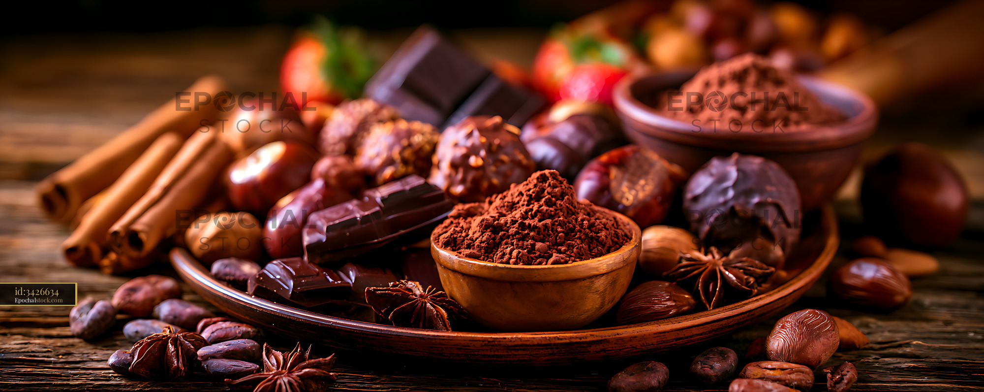 Watermarked full-resolution preview of Rustic Still Life with Chocolate, Cocoa, and Spices
