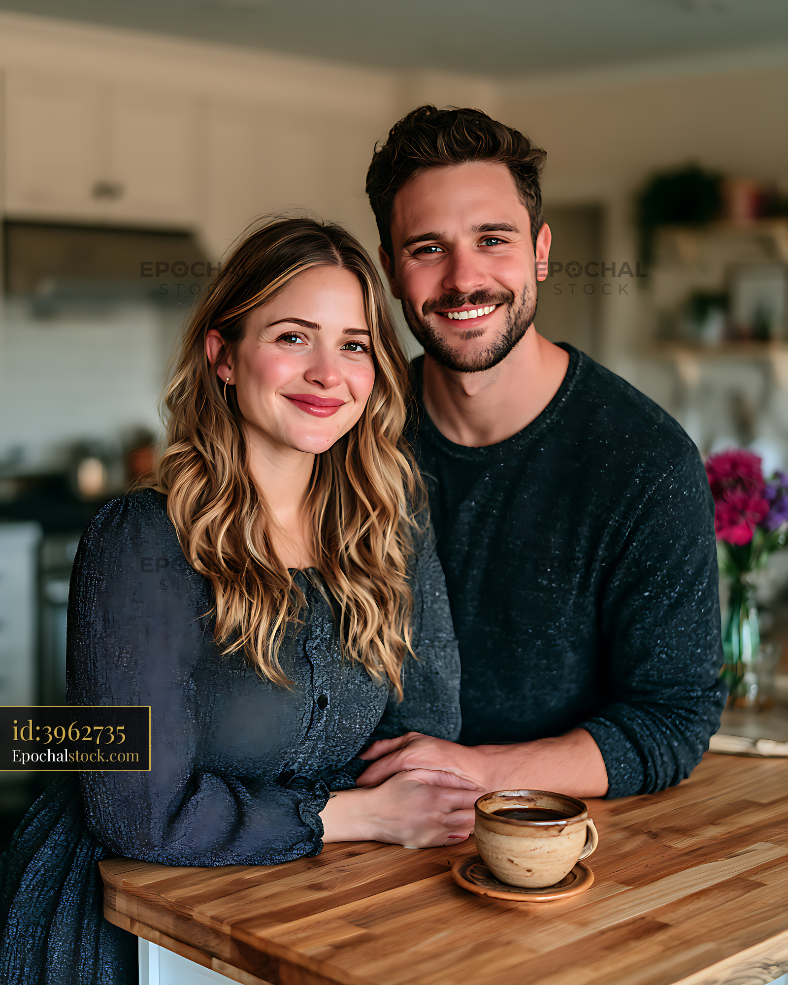 Watermarked full-resolution preview of Happy couple enjoying a relaxed moment at home