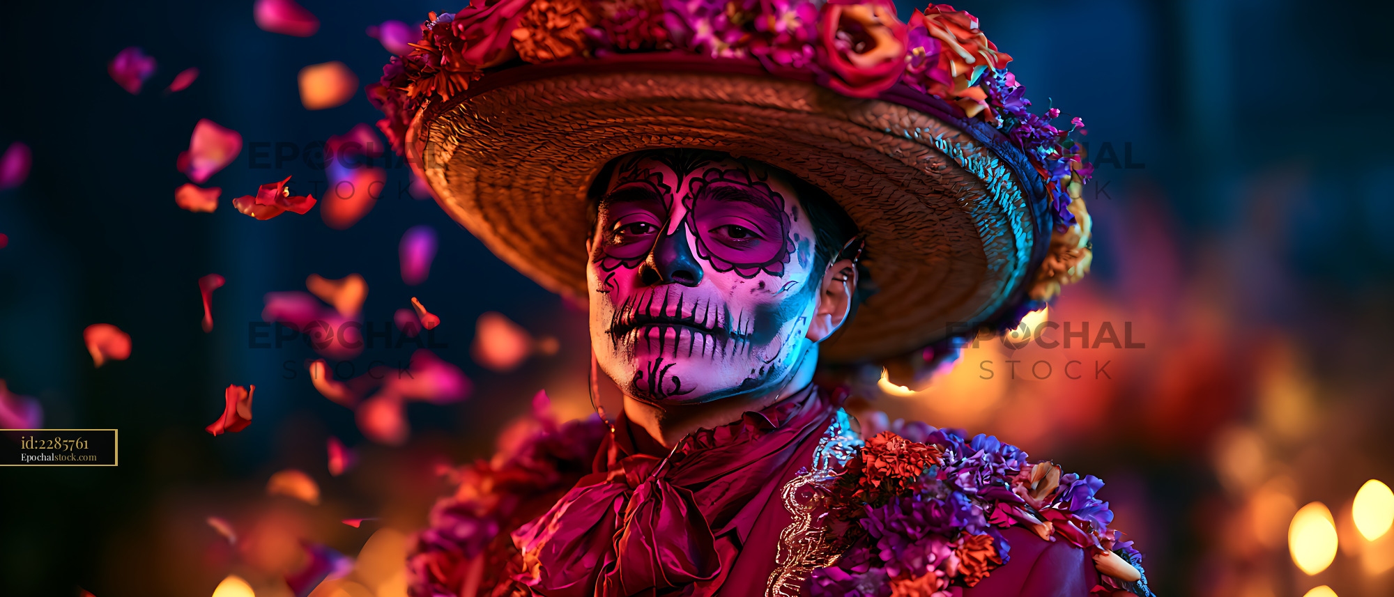 Watermarked full-resolution preview of Celebration of Day of the Dead with colorful costumes and makeup
