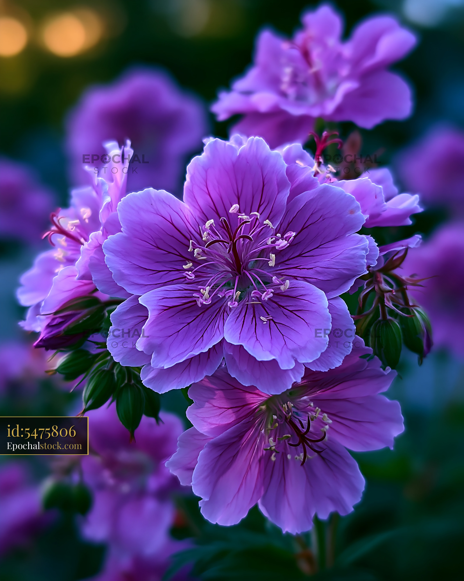 Watermarked full-resolution preview of Purple flowers blooming in garden during summer