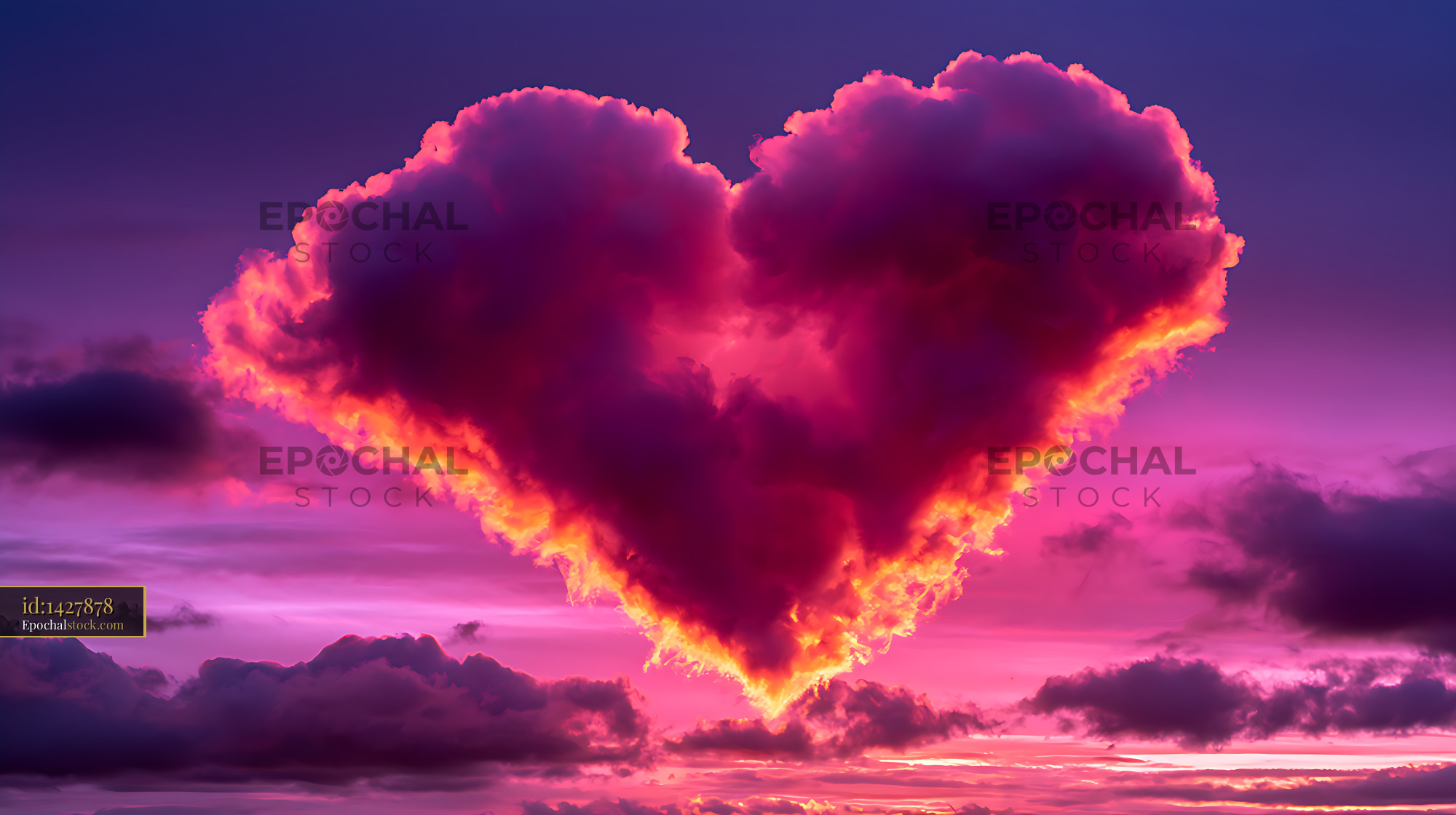 Watermarked full-resolution preview of Heart-shaped cloud in a vivid sunset sky