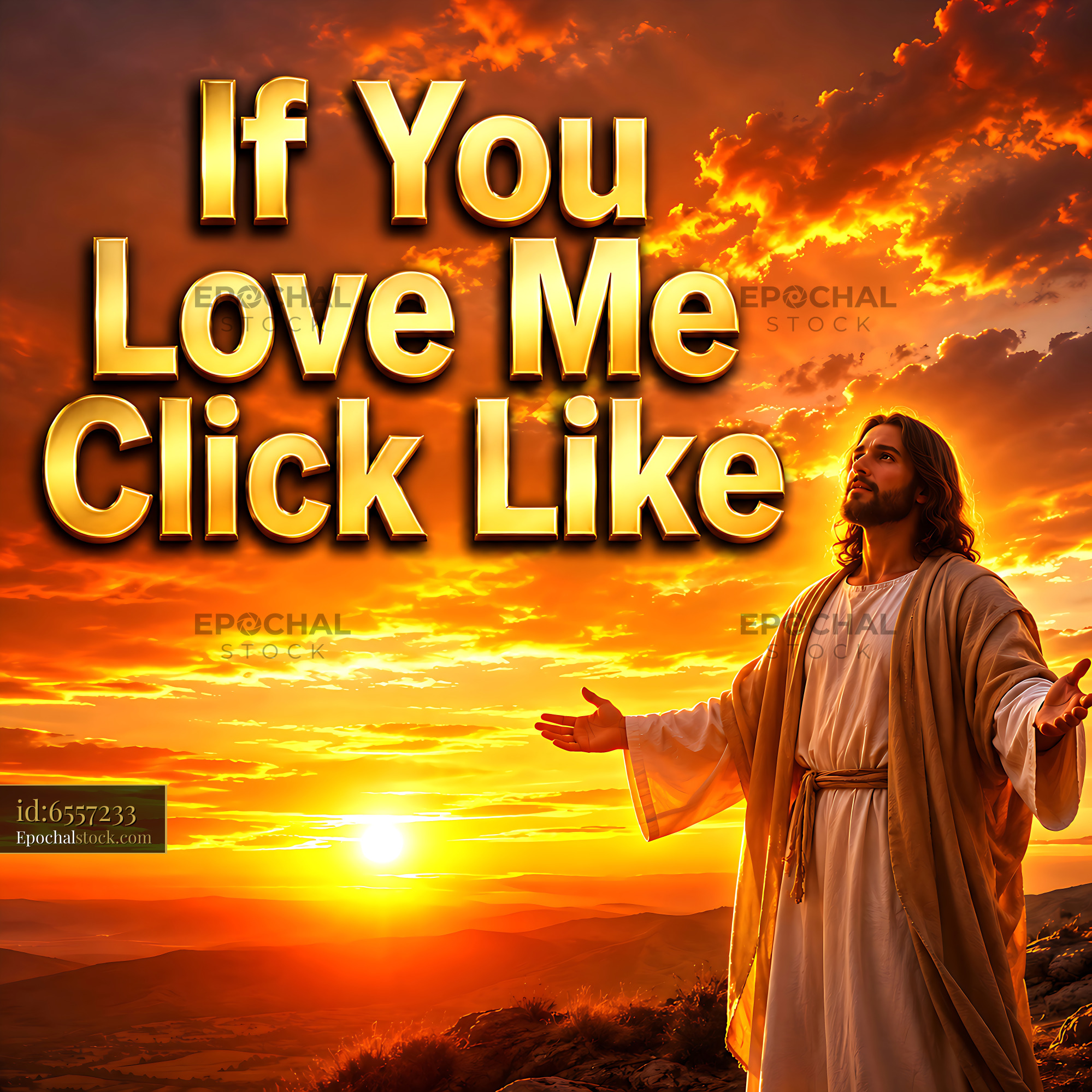 Watermarked full-resolution preview of Sunset with figure raising arms in a welcoming gesture
