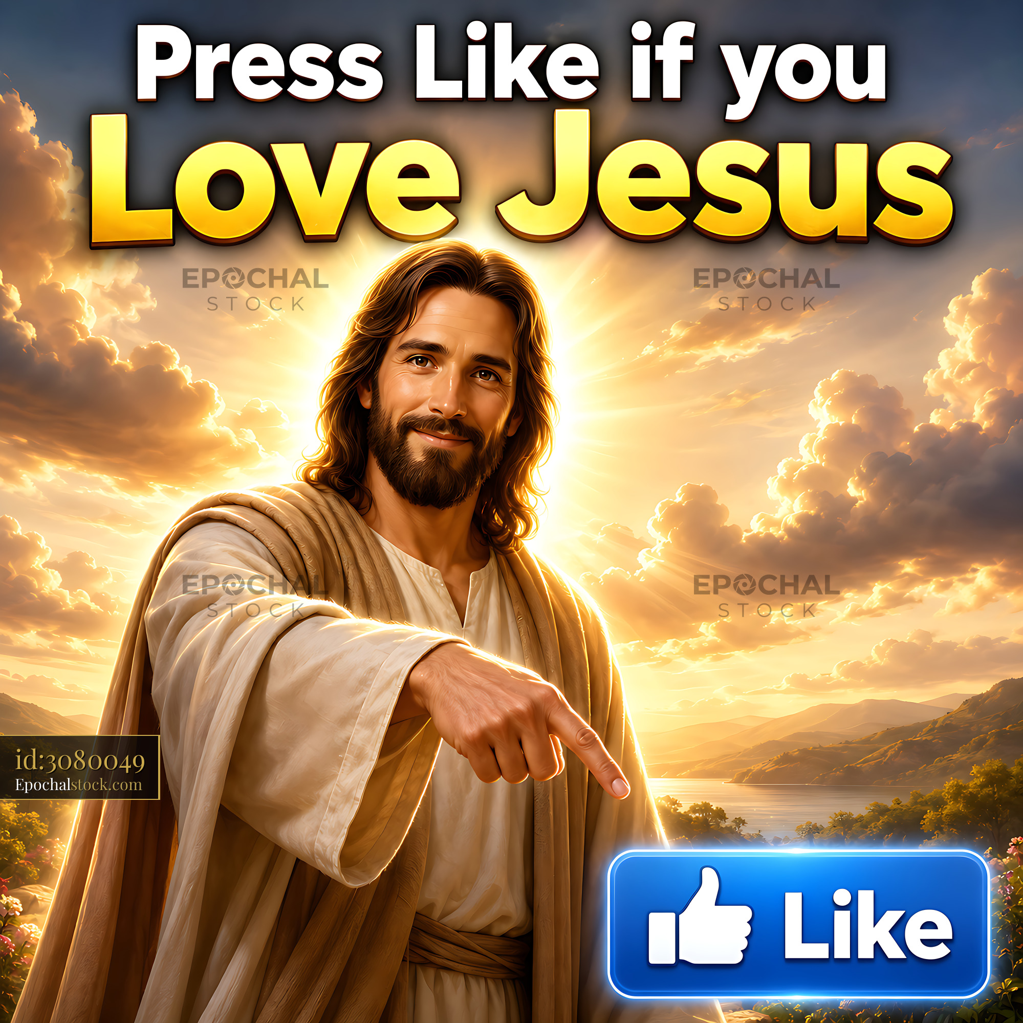 Jesus Pointing With a Message About Love in a Natural Setting - stock photo