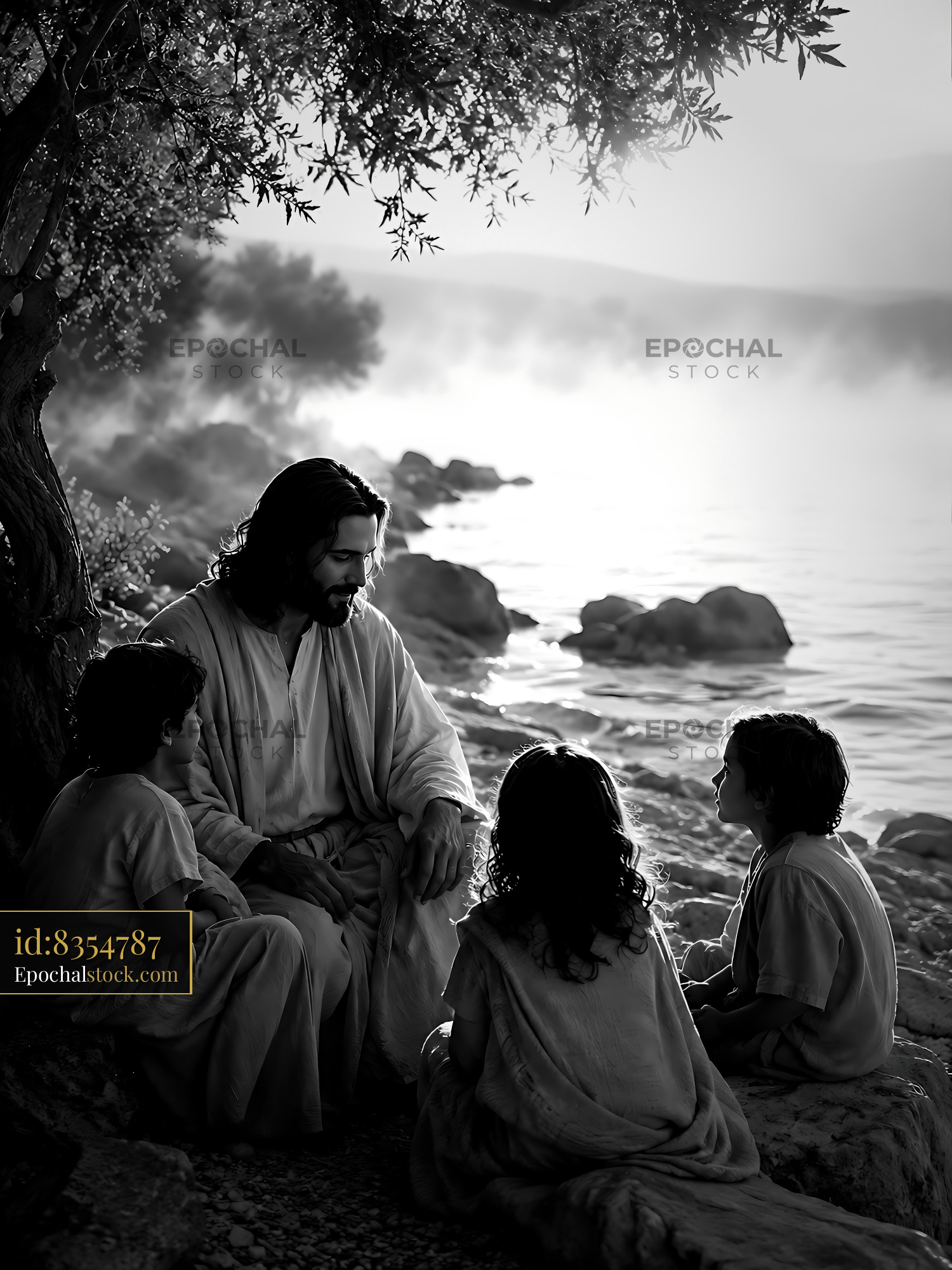 Watermarked full-resolution preview of Jesus teaching children by the waterside