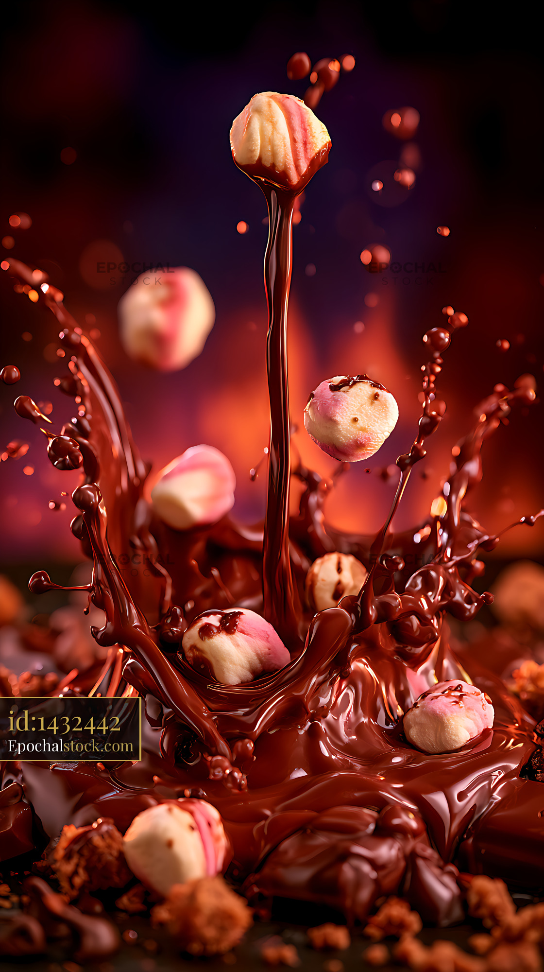 Watermarked full-resolution preview of Glossy chocolate splash and marshmallows