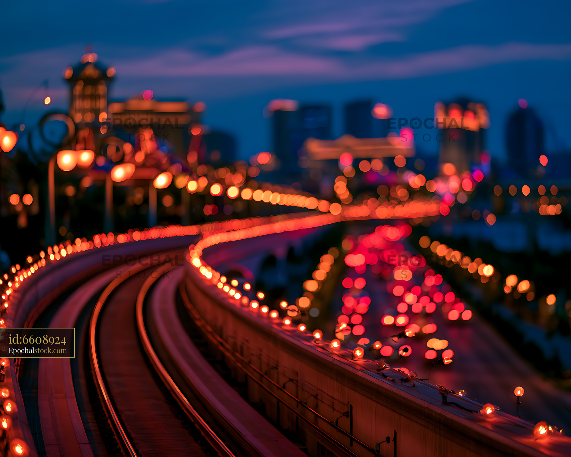 Watermarked full-resolution preview of Colorful light trails on elevated urban roads
