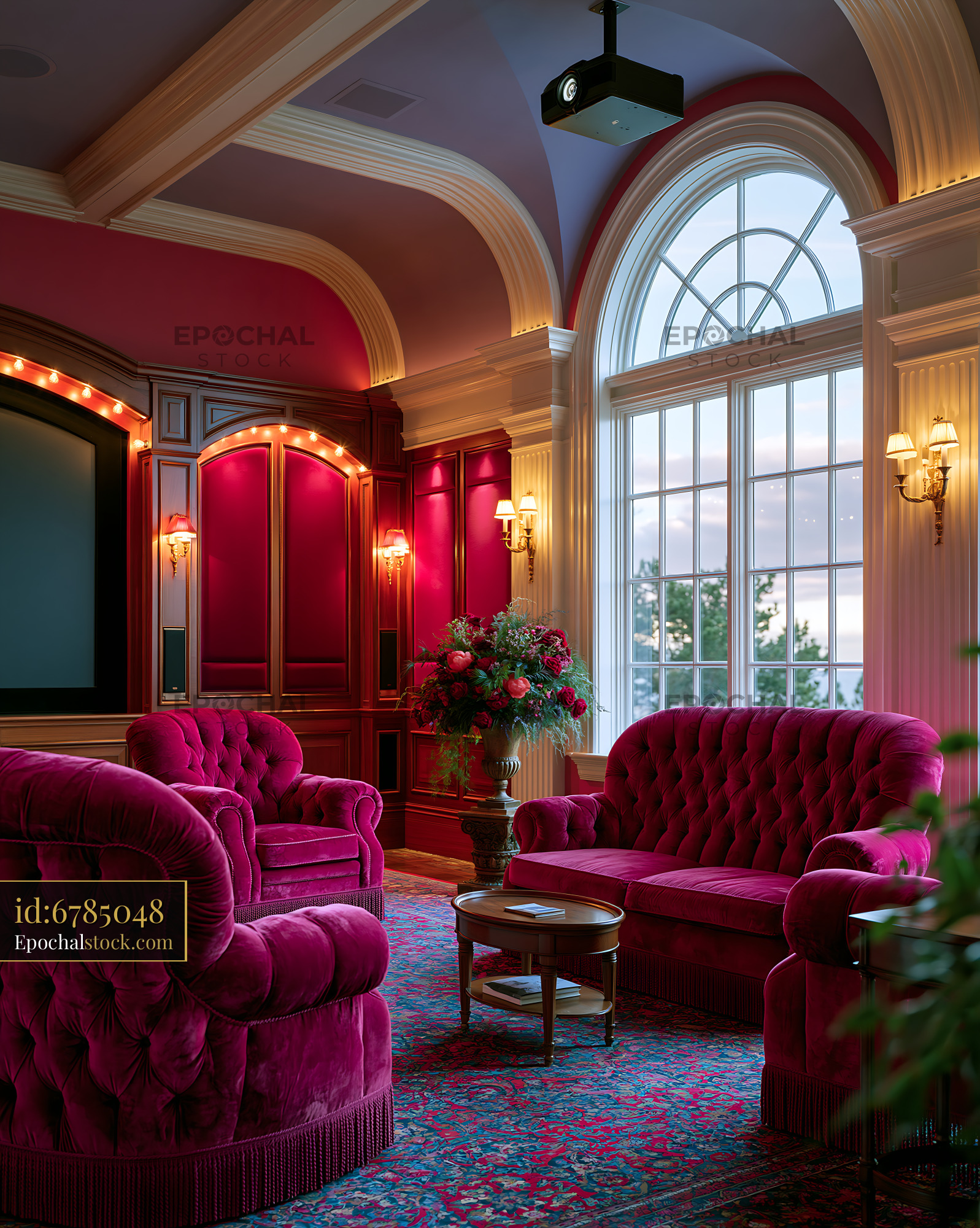 Watermarked full-resolution preview of Elegant interior with plush seating and large window