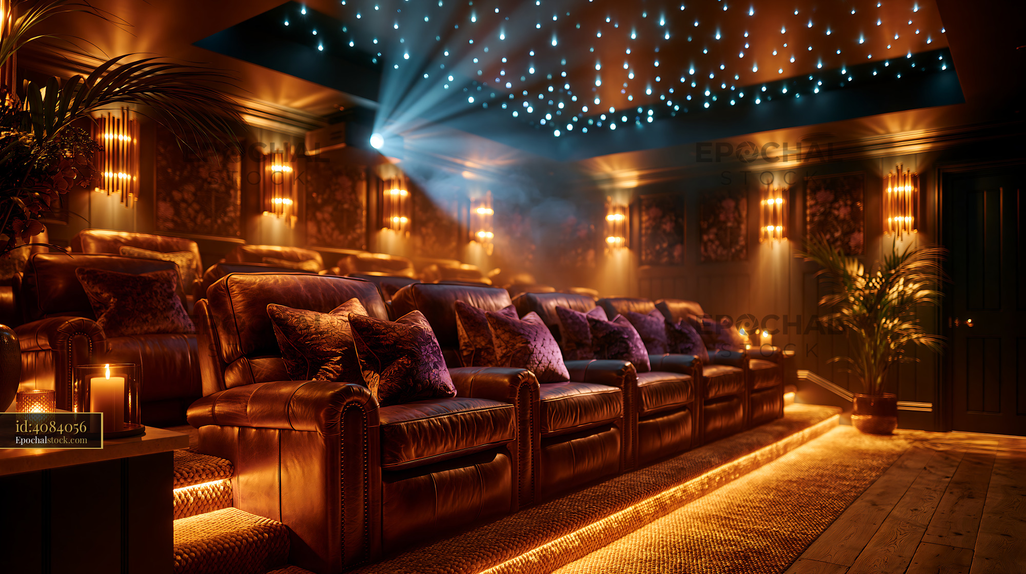 Watermarked full-resolution preview of Home theater with comfortable seating and ambient lighting