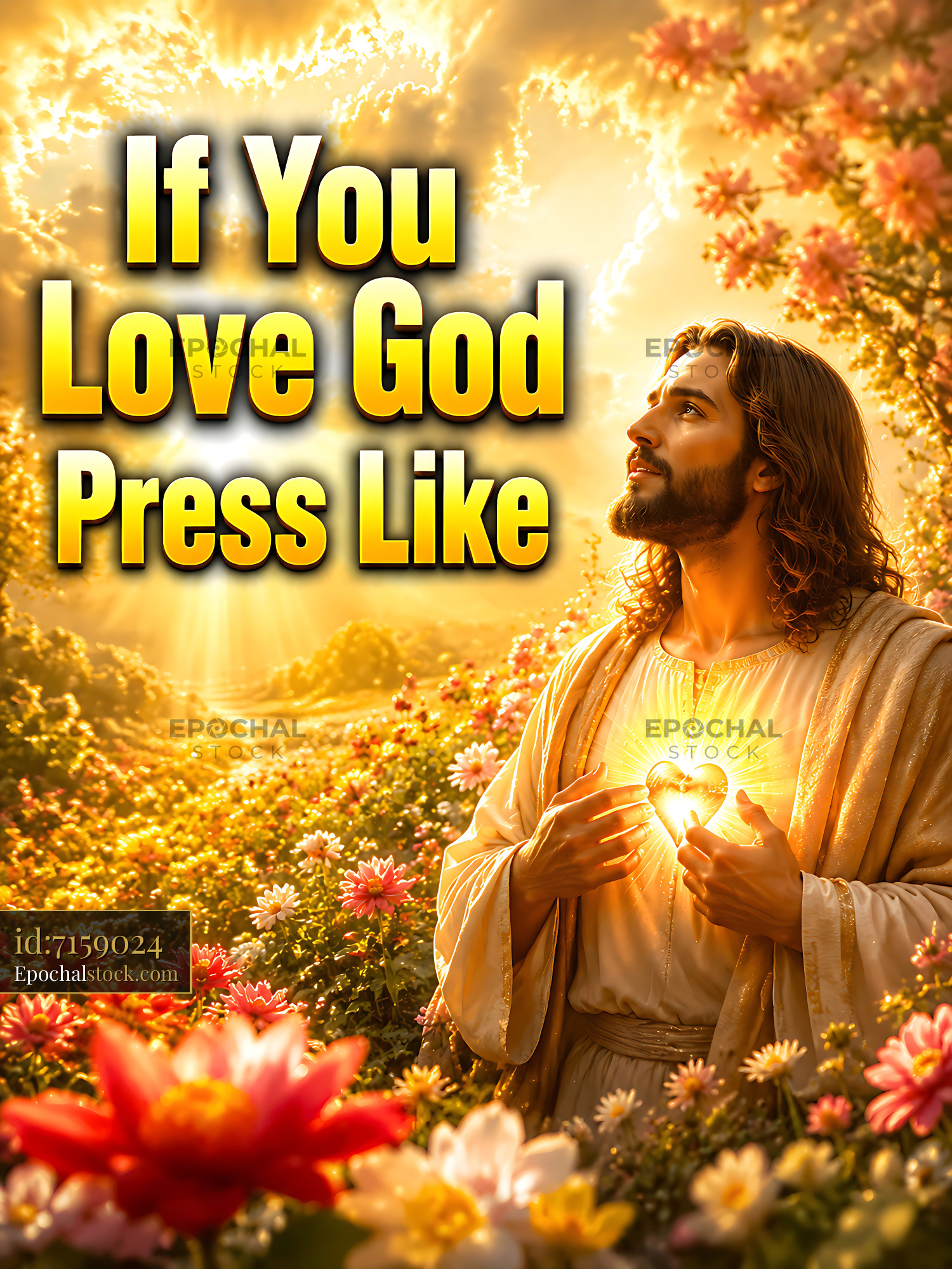 Watermarked full-resolution preview of Spiritual figure surrounded by flowers with heart light