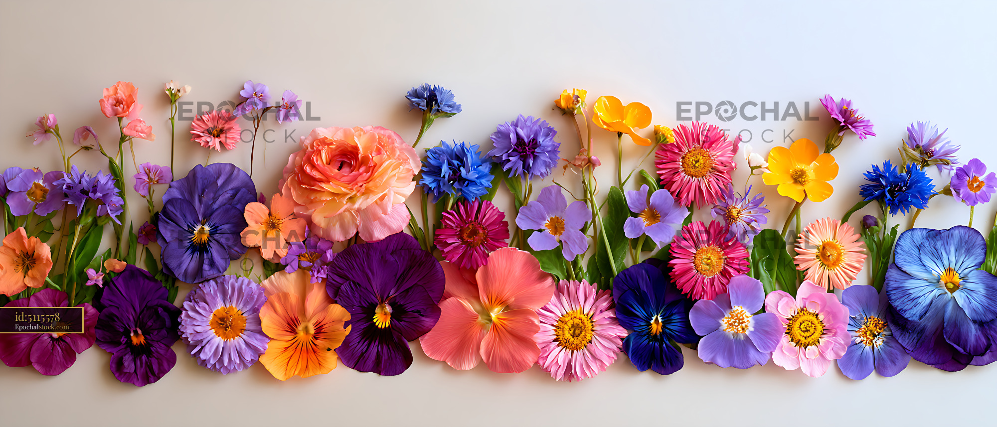 Watermarked full-resolution preview of Flowers arranged in a colorful pattern on a light background
