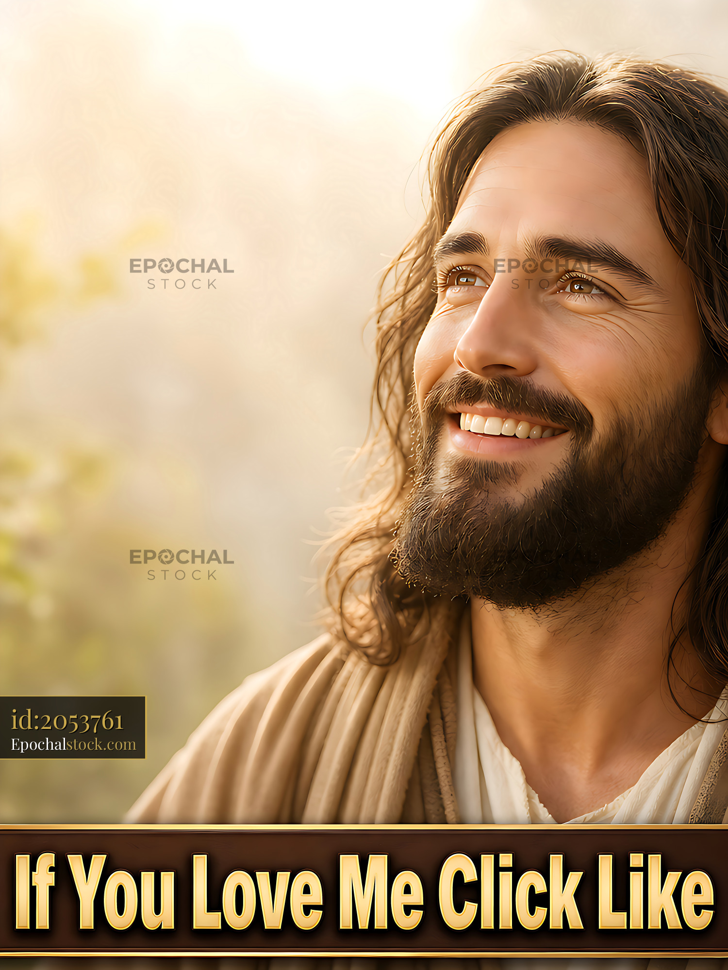 Watermarked full-resolution preview of Portrait of a smiling man with long hair and beard in natural light